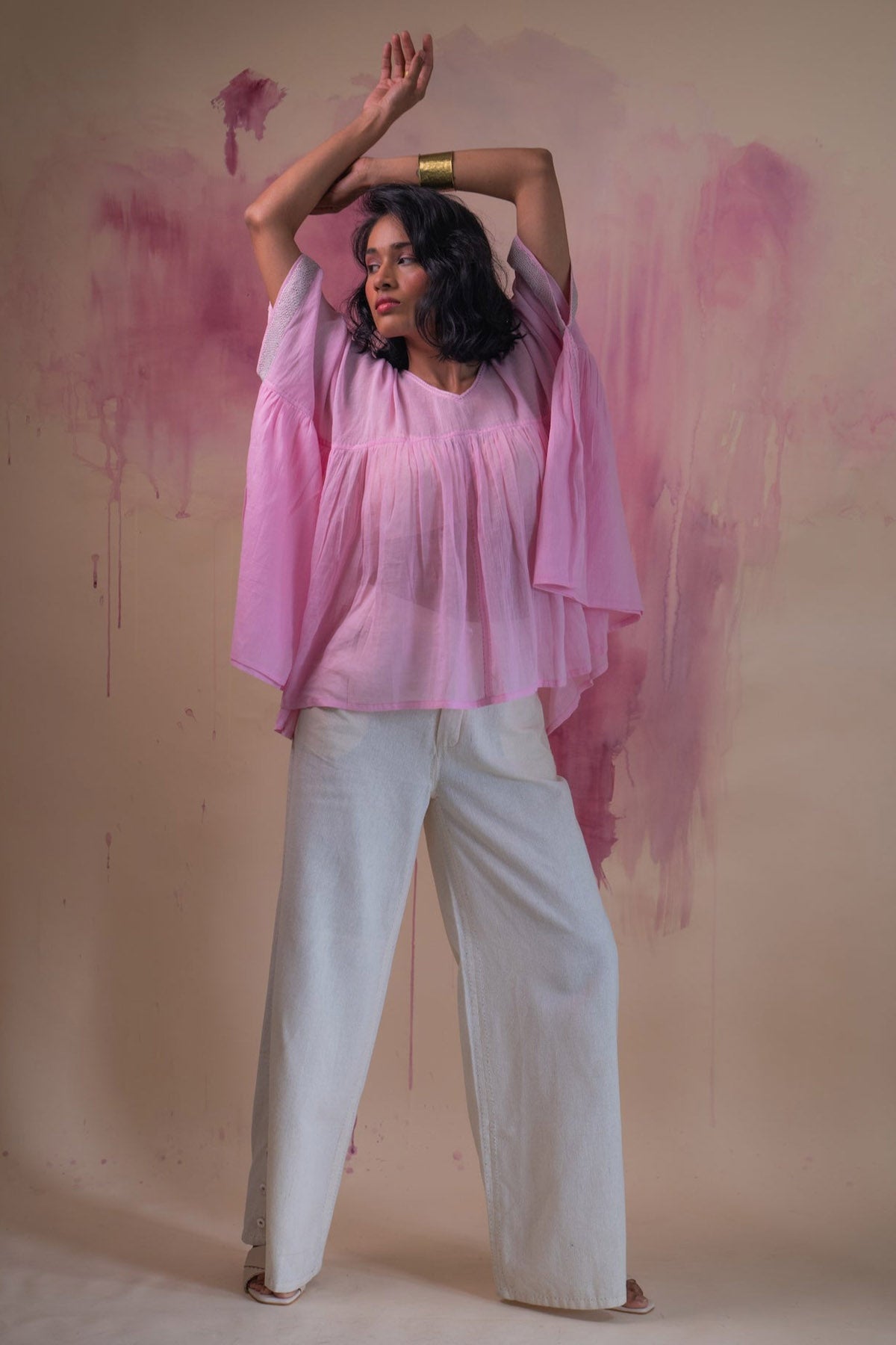 Buy Designer Light Pink Cotton Kaftan Top By Lafaani