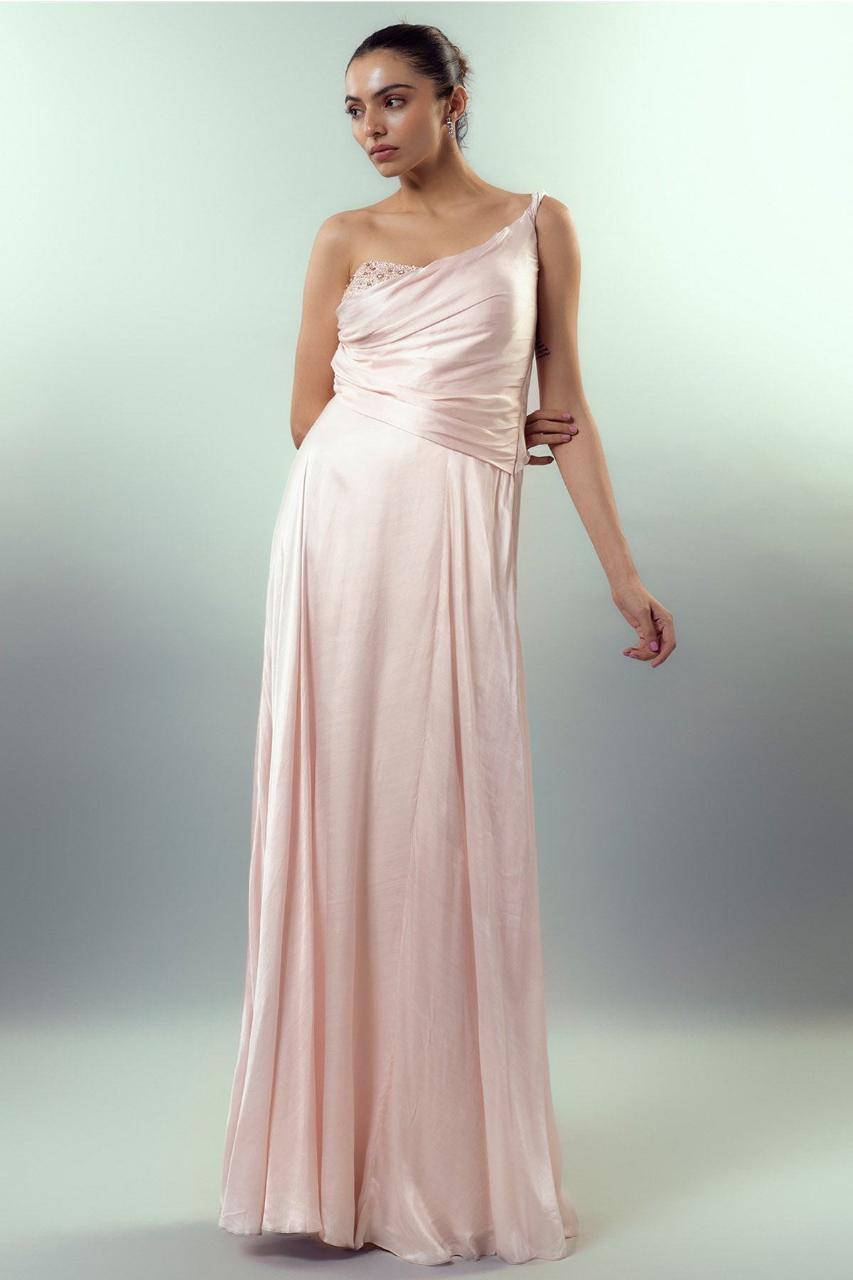 Buy Light Pink Embellished Gown by Emblaze for women online at ScrollnShops