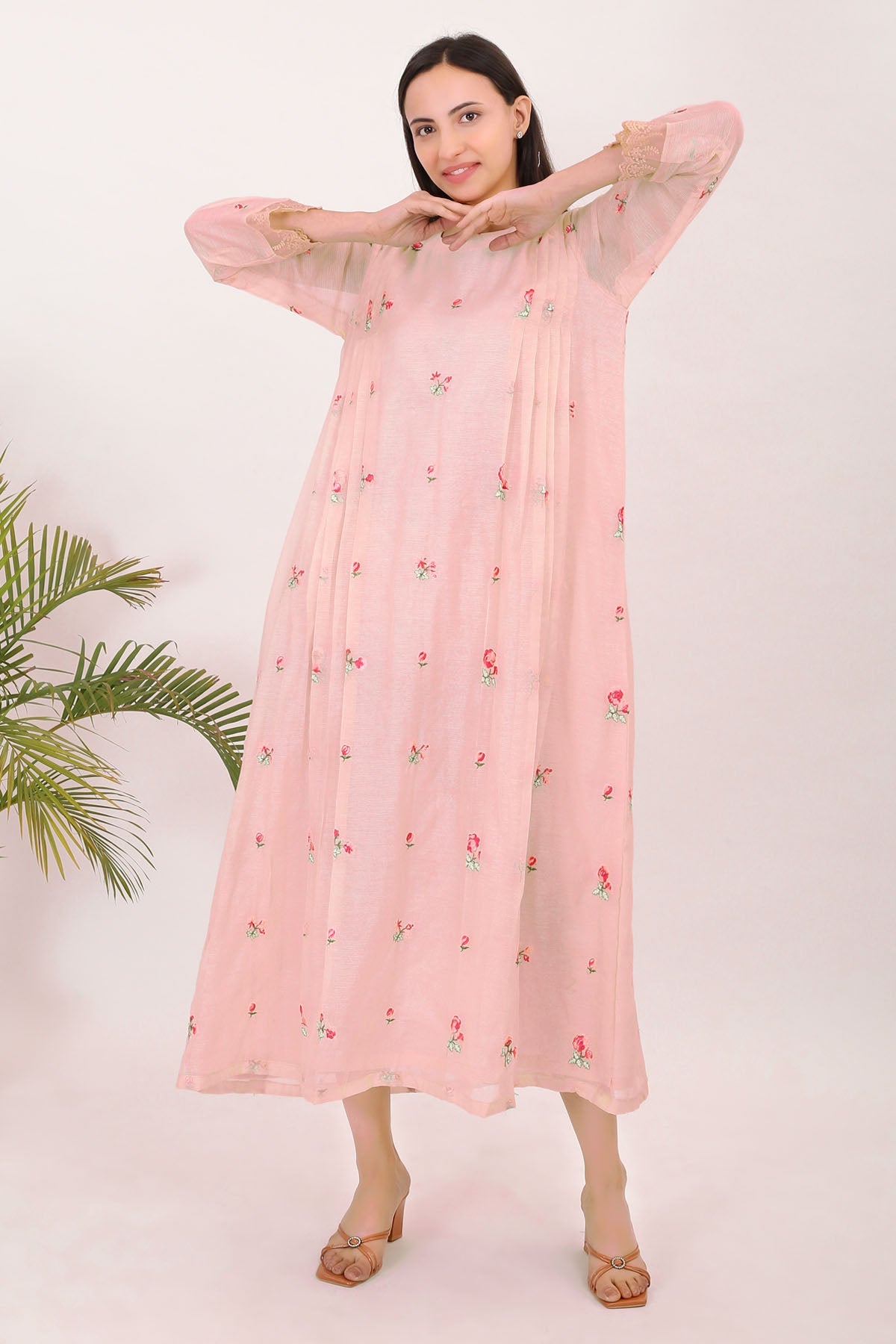 Simply Kitsch Light Pink Embroidered Dress For Women Online At ScrollnShops