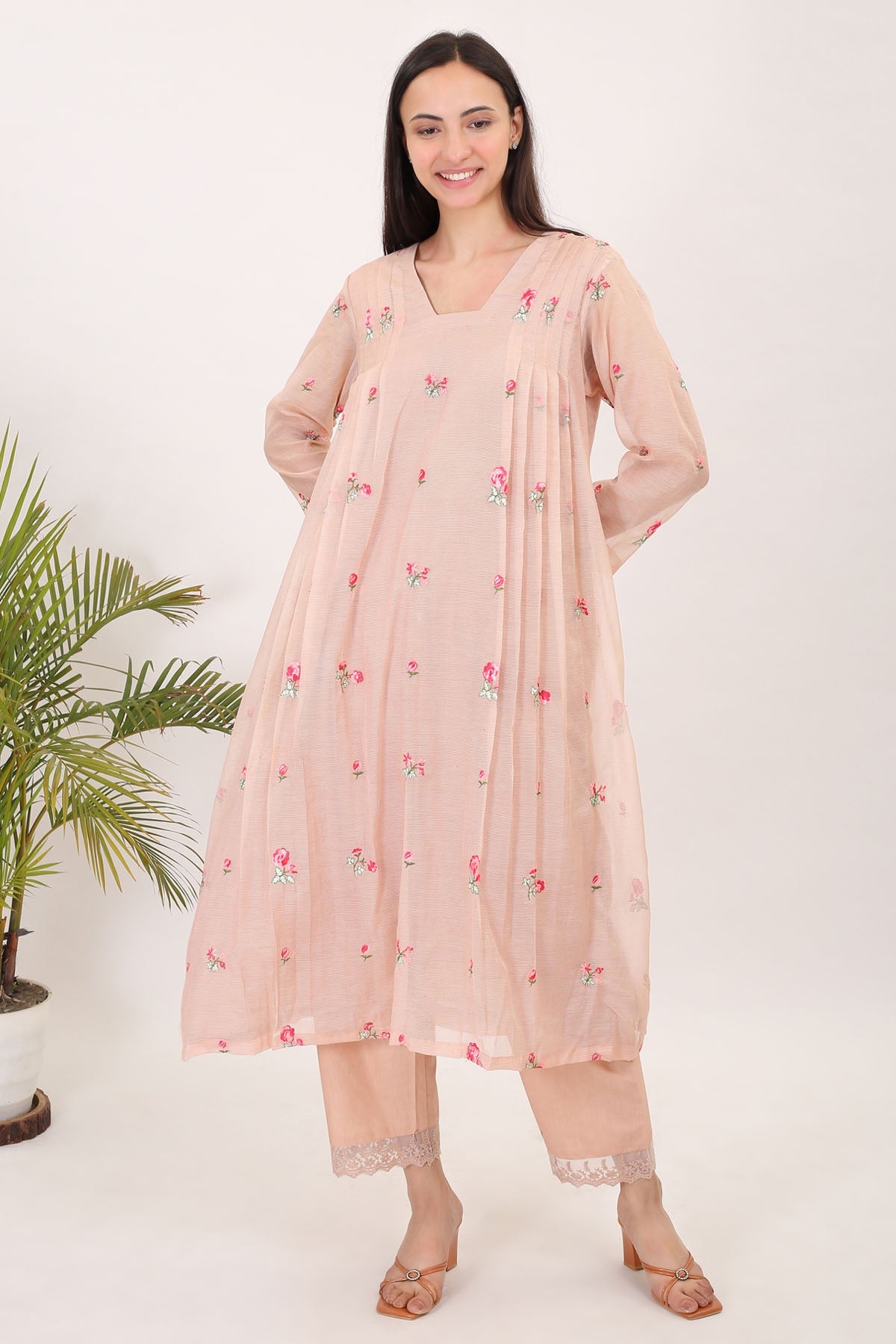 Simply Kitsch Light Pink Embroidered Kurta Set For Women Online At ScrollnShops