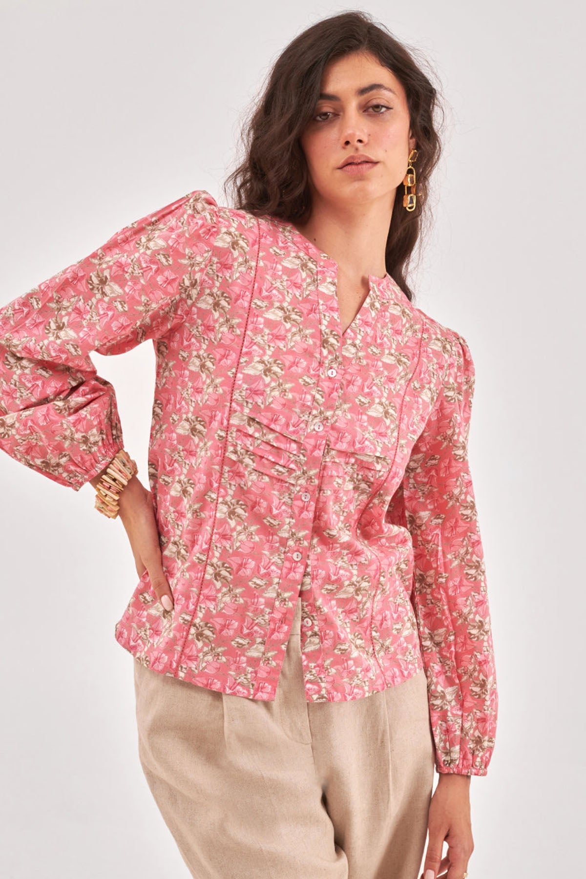 Buy Light Pink Floral Printed Top for Women by Qomn Designer online available at scrollnshops