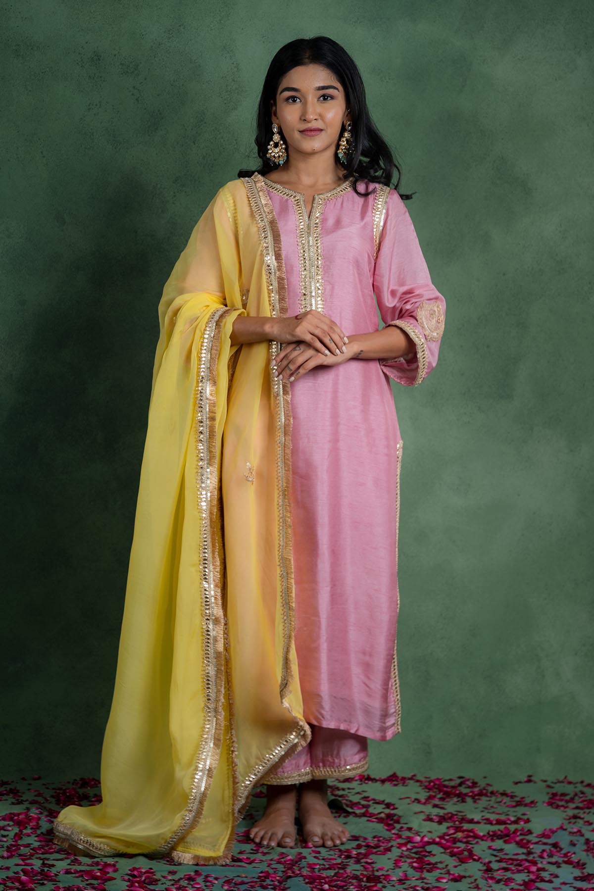 Buy Light Pink Lacework Kurta Set by Shop Gulmohar for women online at ScrollnShops