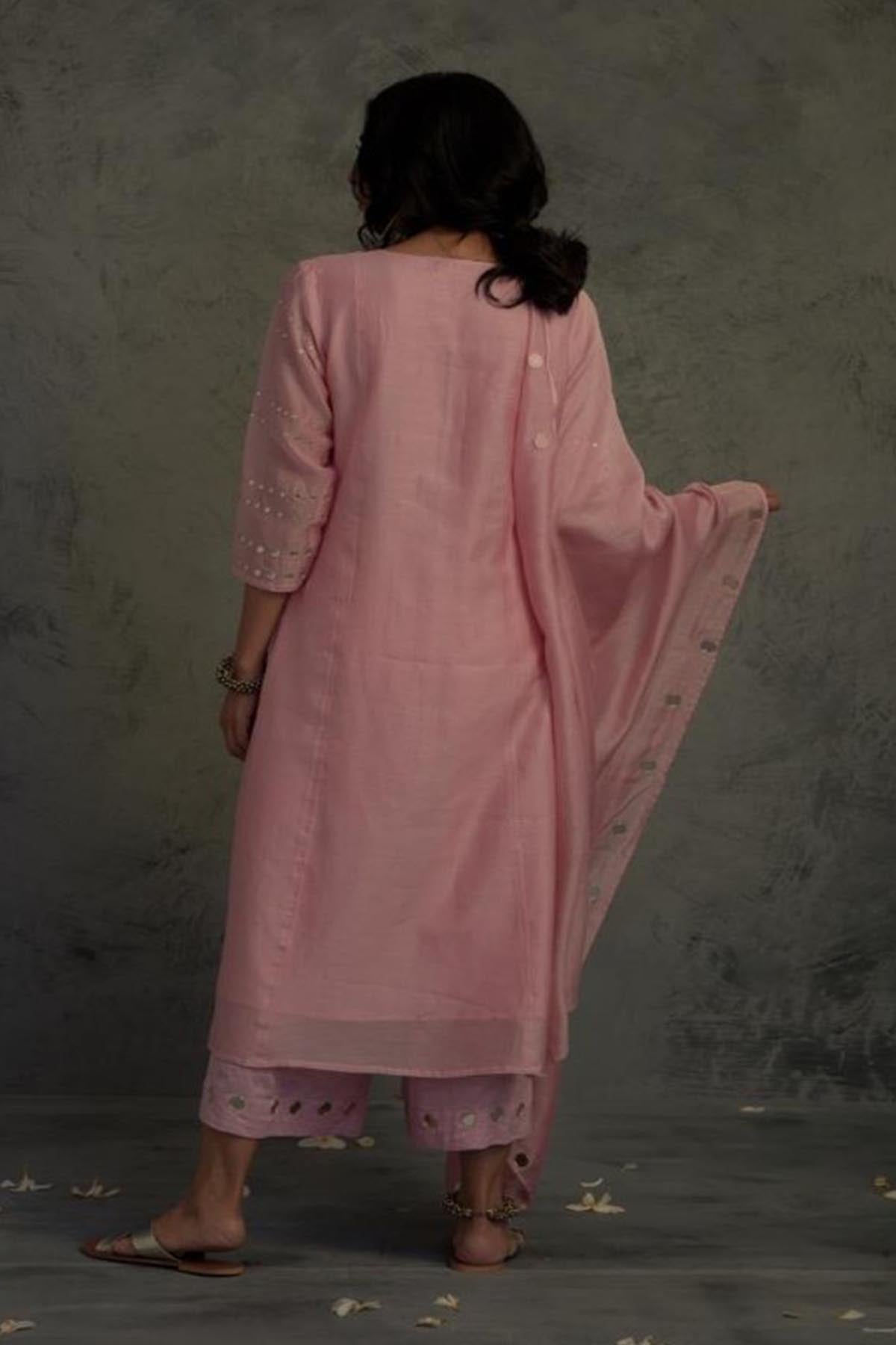 Light Pink Mirror Work Kurta Set