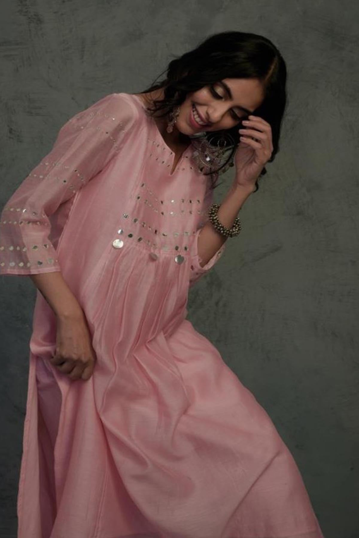 Light Pink Mirror Work Kurta Set