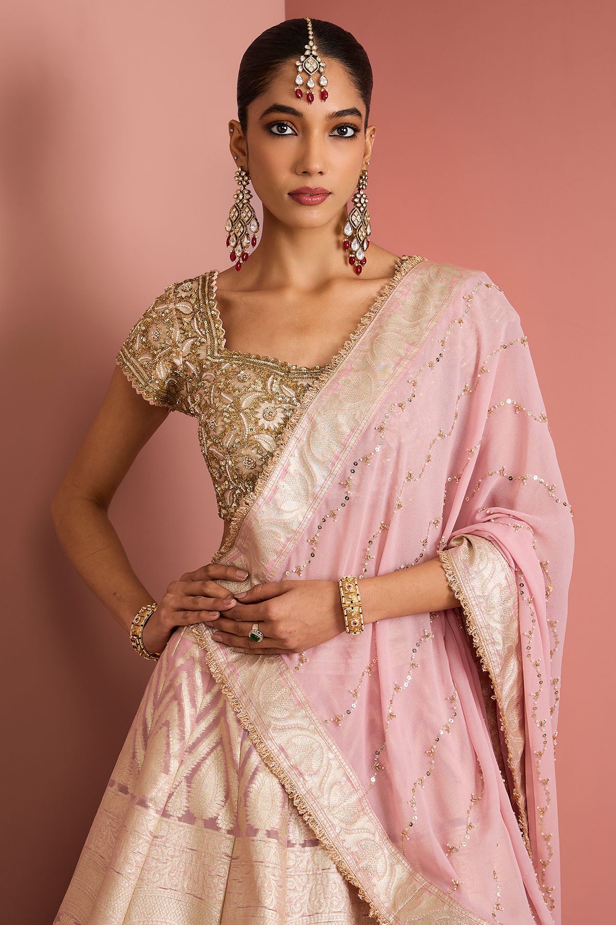 Light Pink Organza Lehenga Set