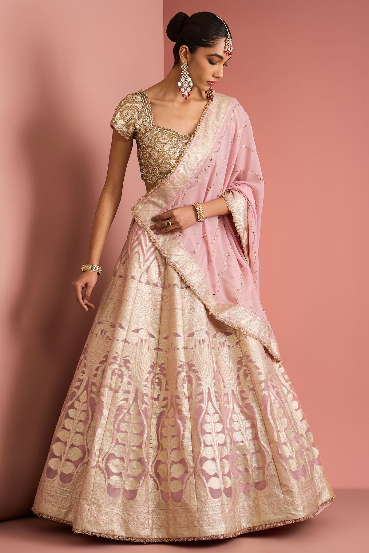 Light Pink Organza Lehenga Set