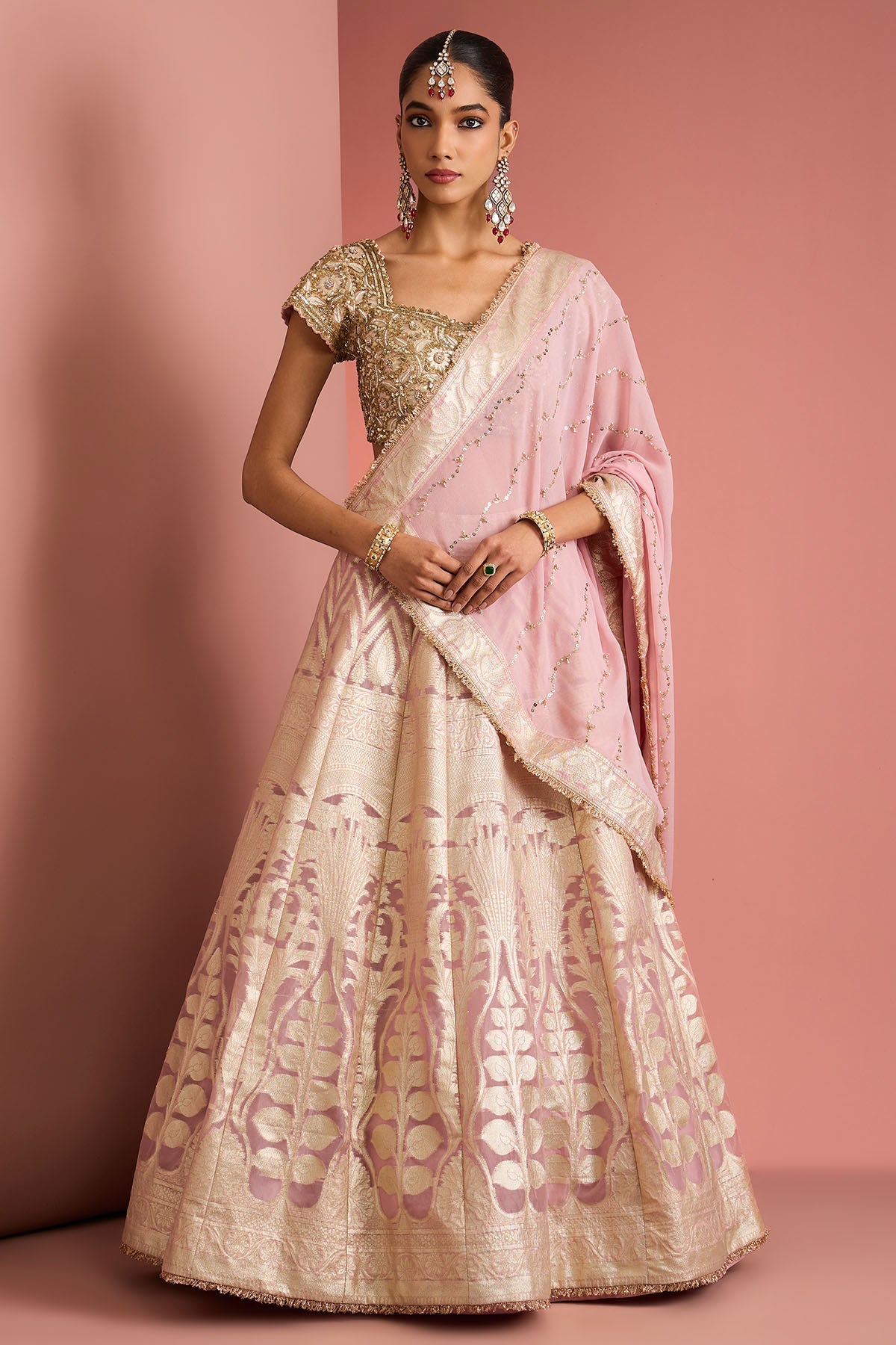 Buy Light Pink Organza Lehenga Set for women by Milu Madan online available at scrollnshops