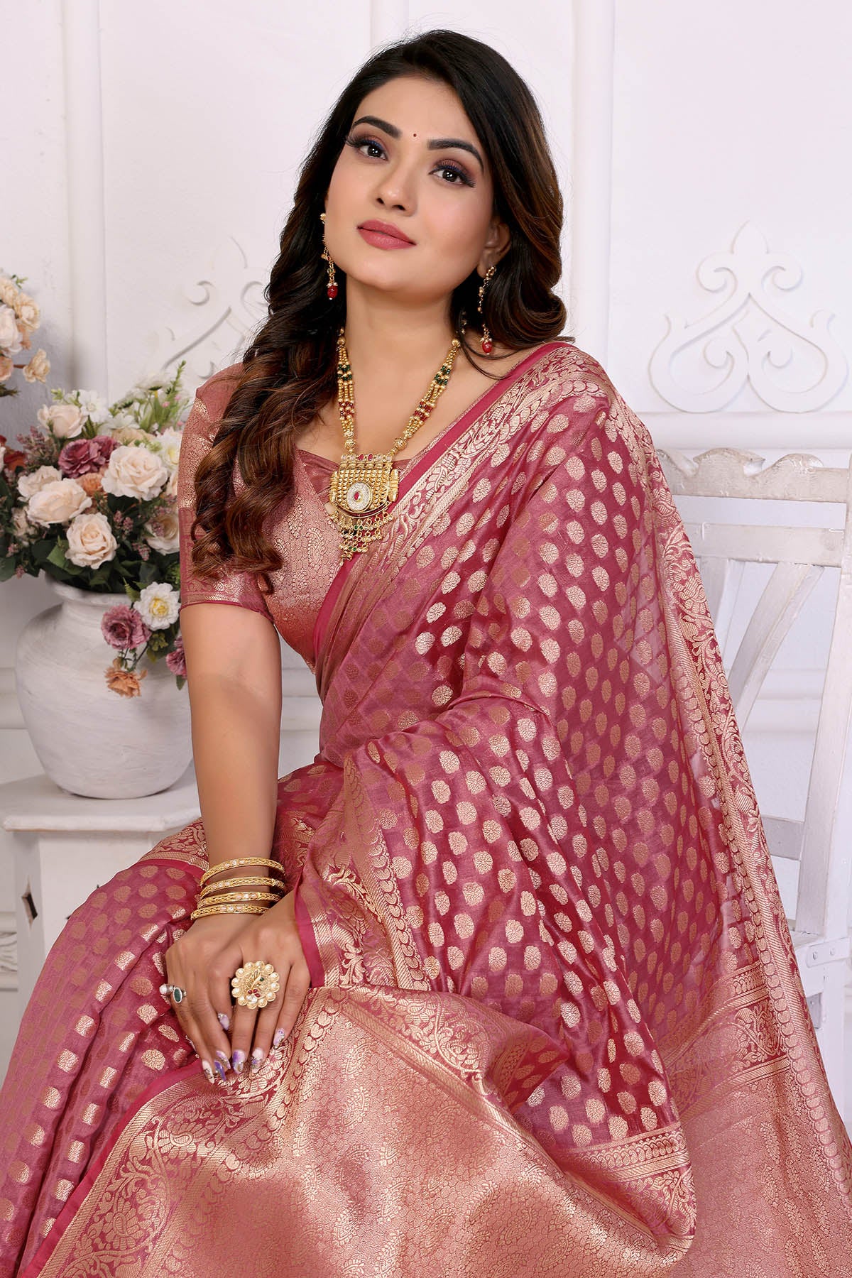 Light Pink Organza Silk Saree