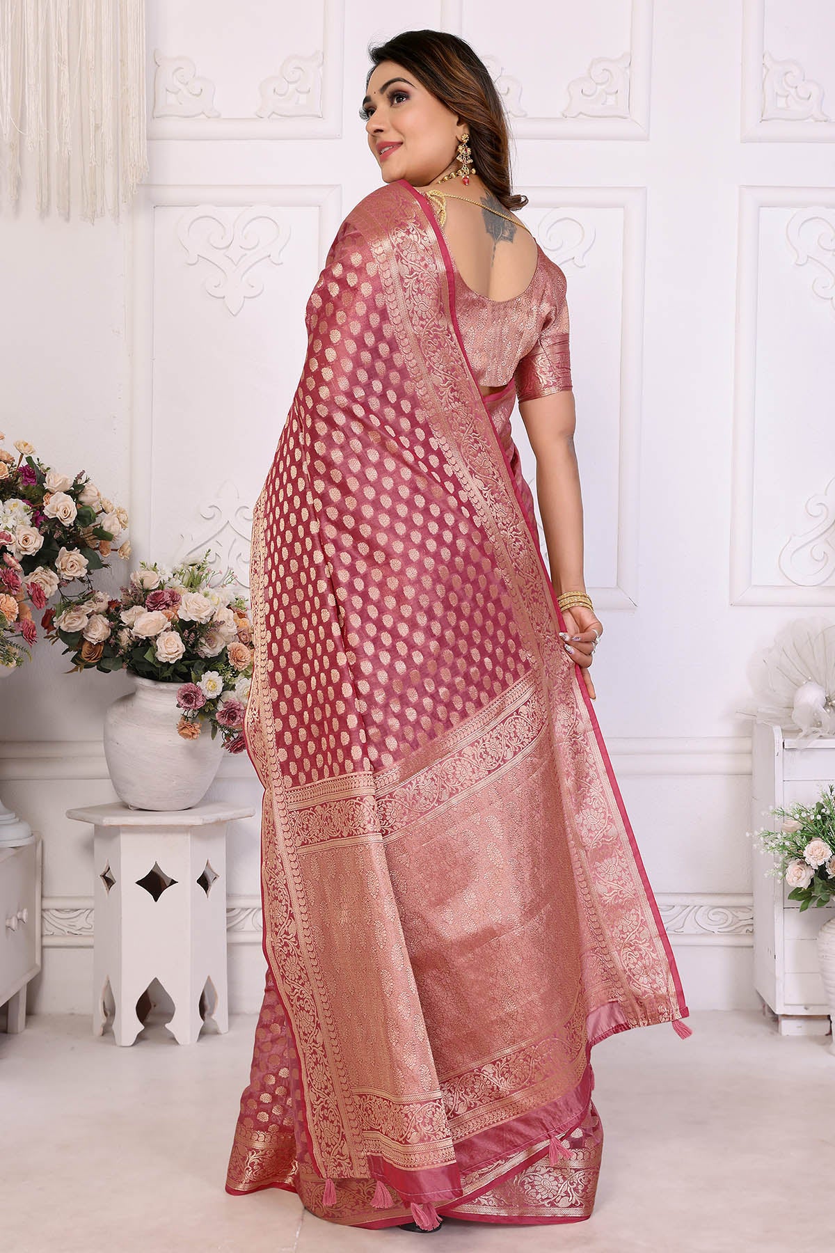 Light Pink Organza Silk Saree
