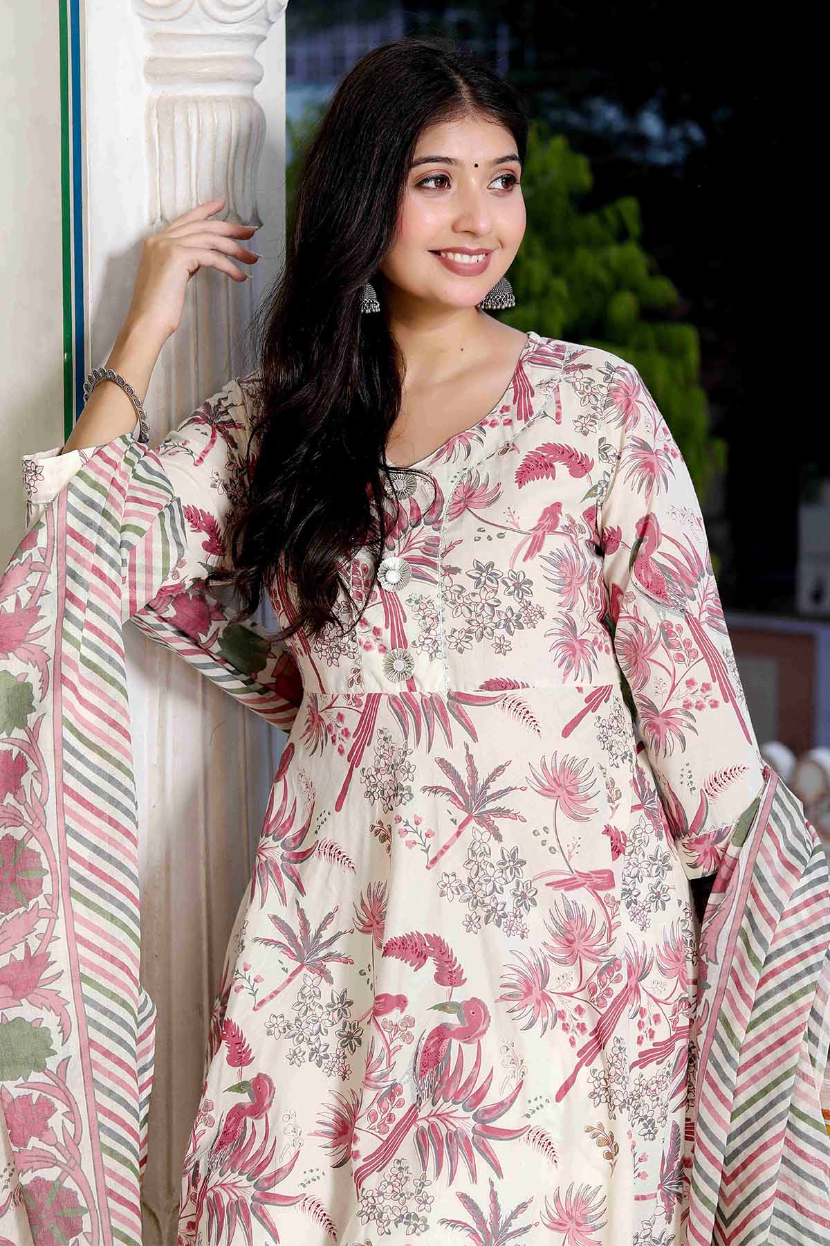 Light Pink Print Kurta & Dupatta