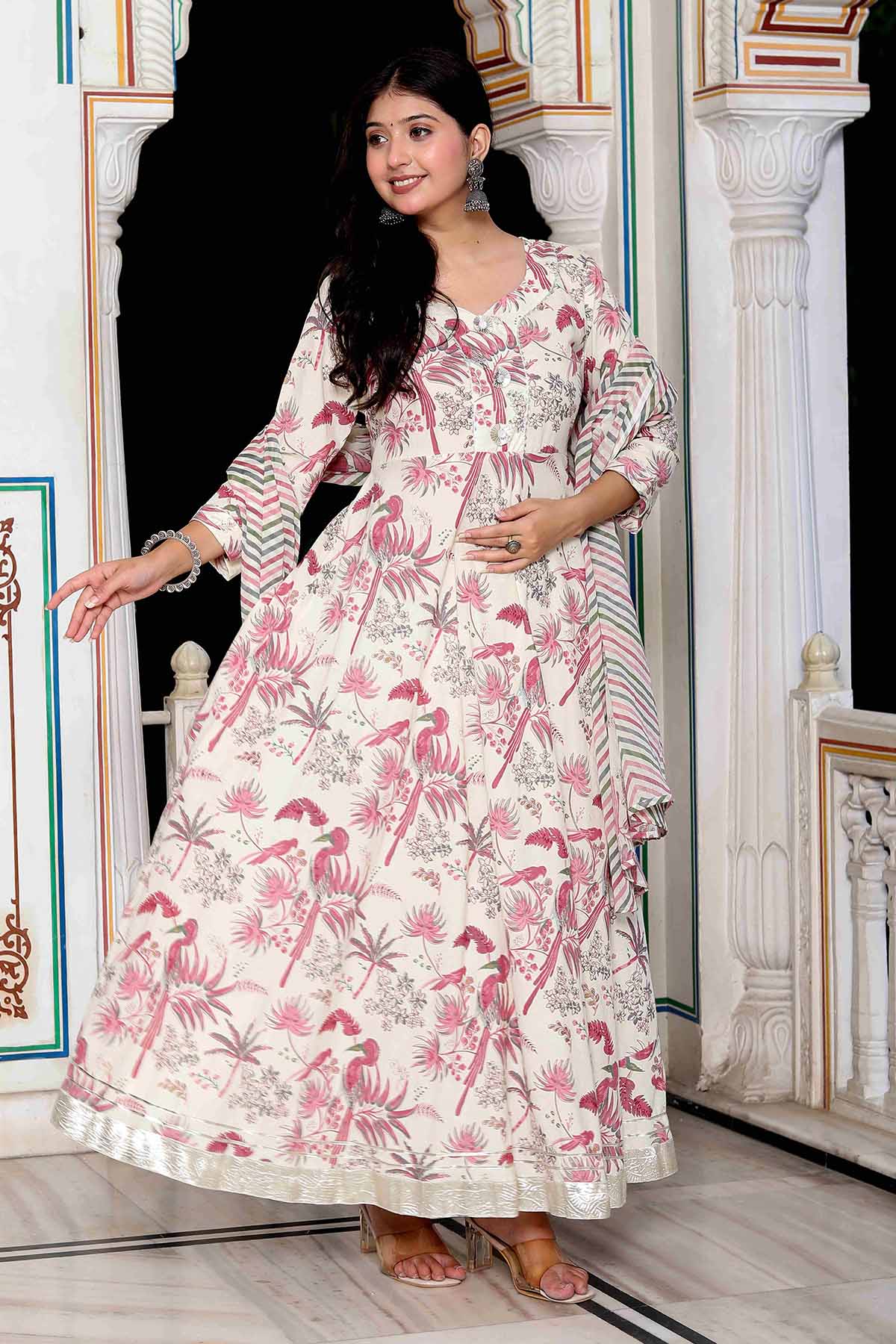 Light Pink Print Kurta & Dupatta