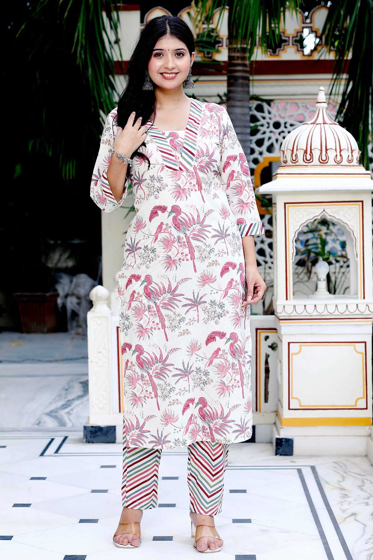 Buy Light Pink Print Kurta & Palazzo by Miravan for women online at ScrollnShops