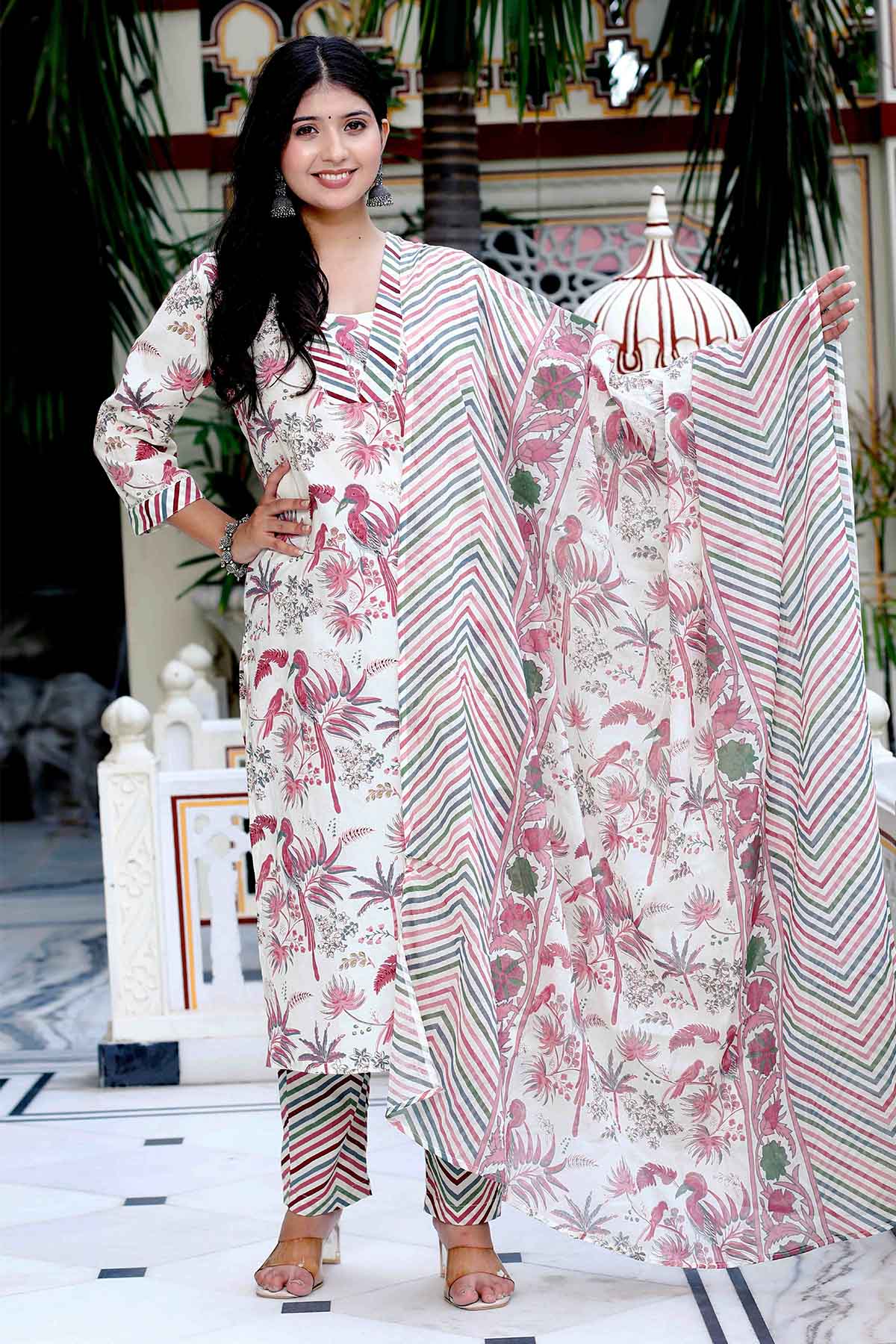 Buy Light Pink Printed Kurta Set by Miravan for women online at ScrollnShops