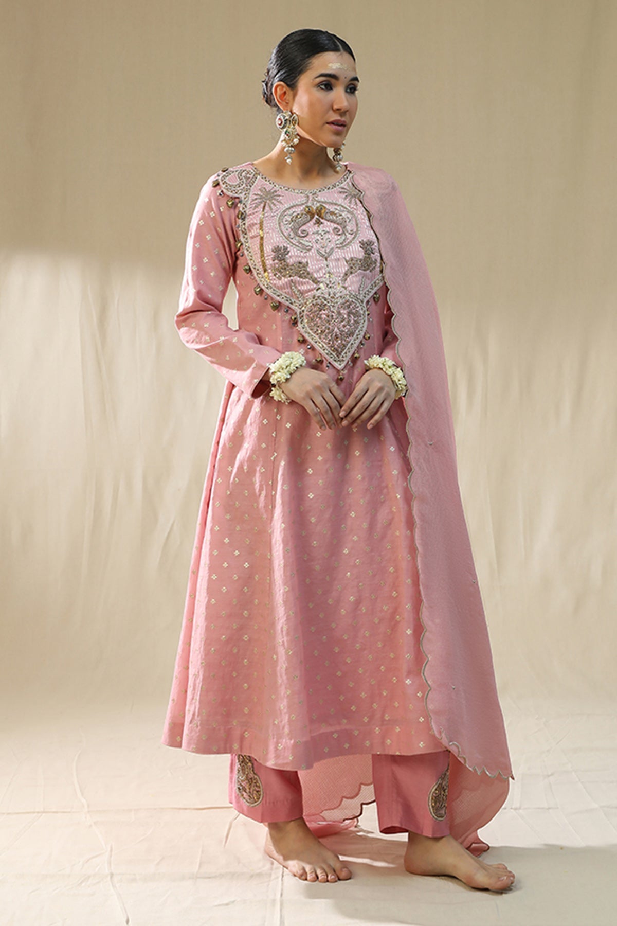 Buy Light Pink Round Neck Kurta Set by Arpita Sulakshana for women online at ScrollnShops