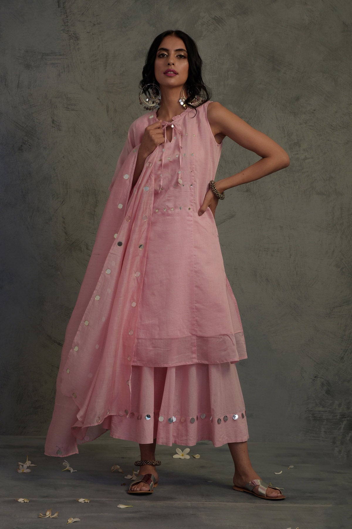 Buy Light Pink Sleeveless Kurta Set by Charkhee for women online at ScrollnShops