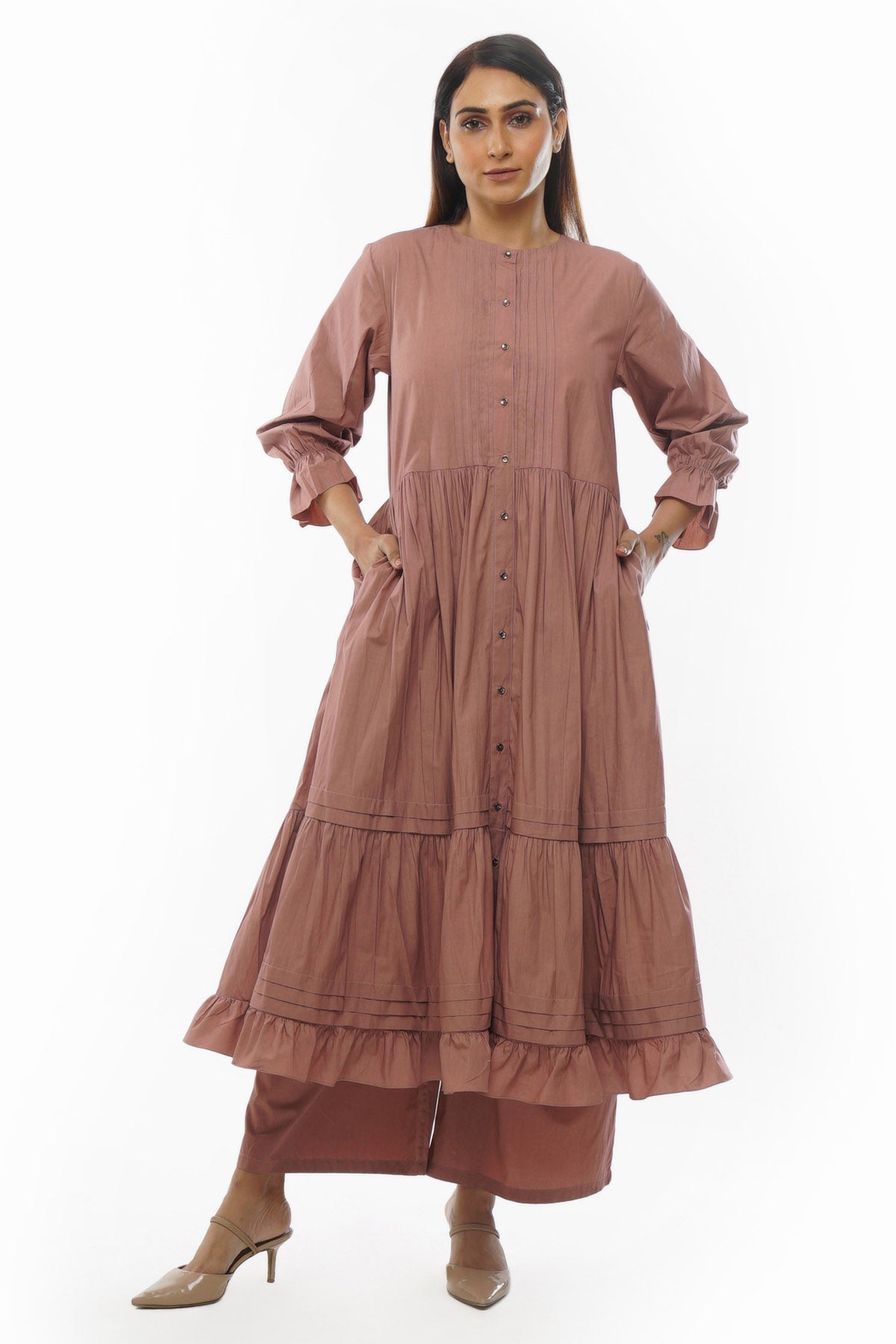 Khat Clothing Light Pink Tiered Kurta & Pants for women online at ScrollnShops