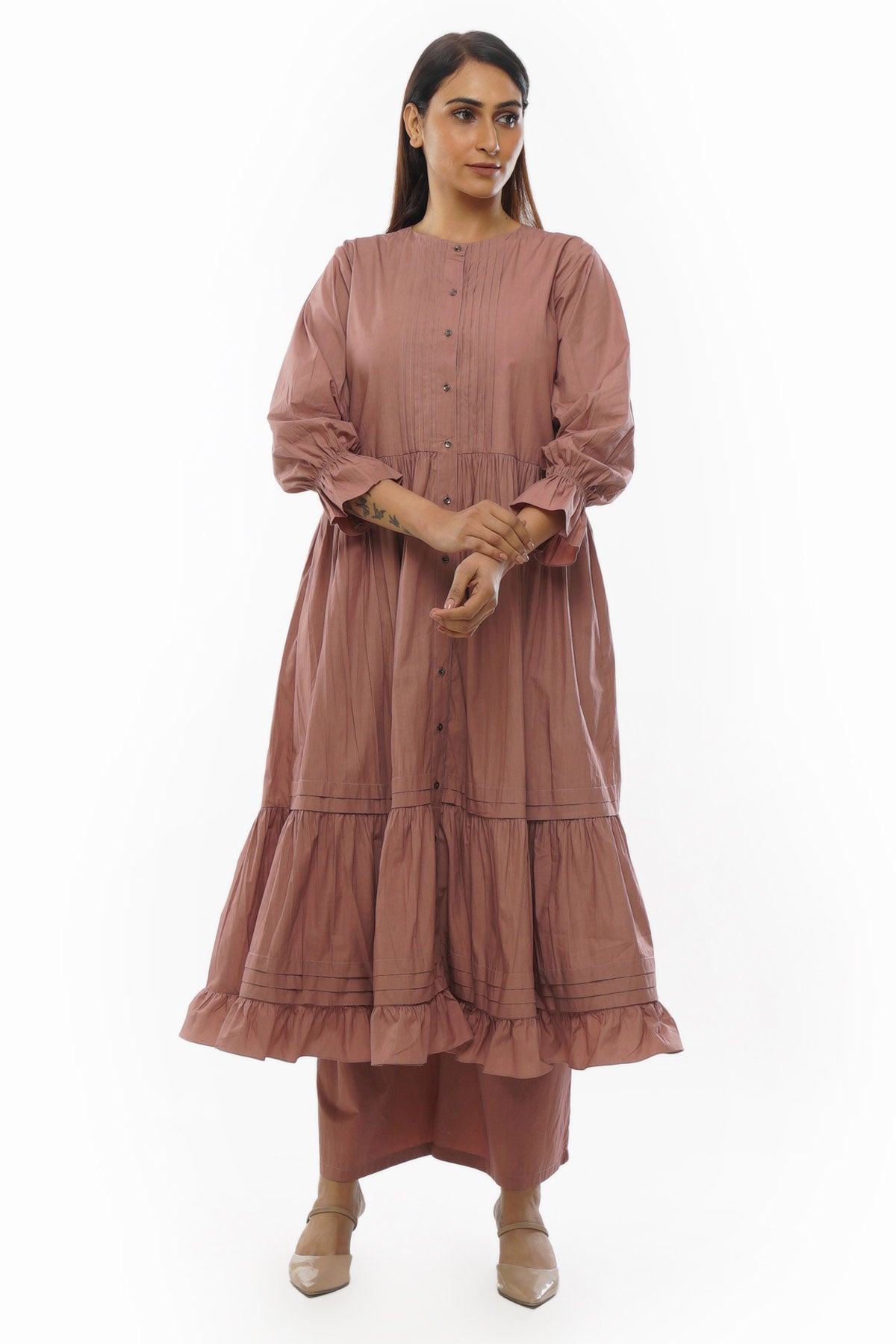 Light Pink Tiered Kurta Set