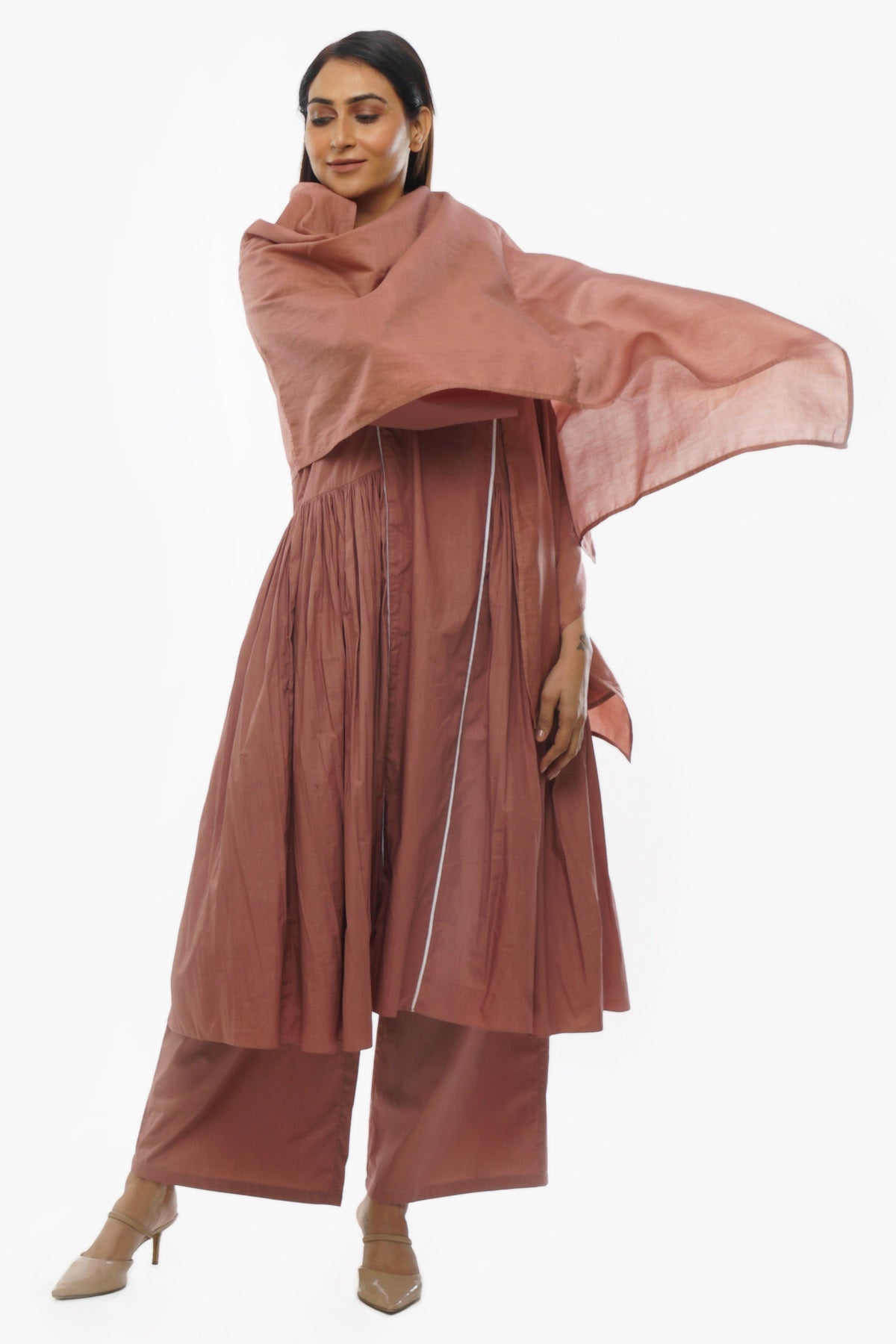 Buy Designer Light Pink V-Neck Long Kurta Set Online