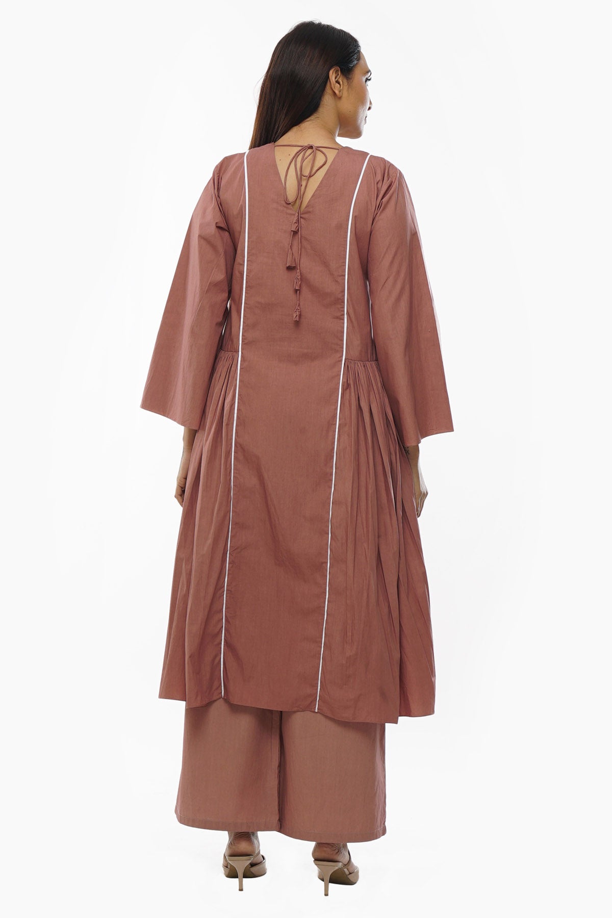 Light Pink V-Neck Long Kurta Set