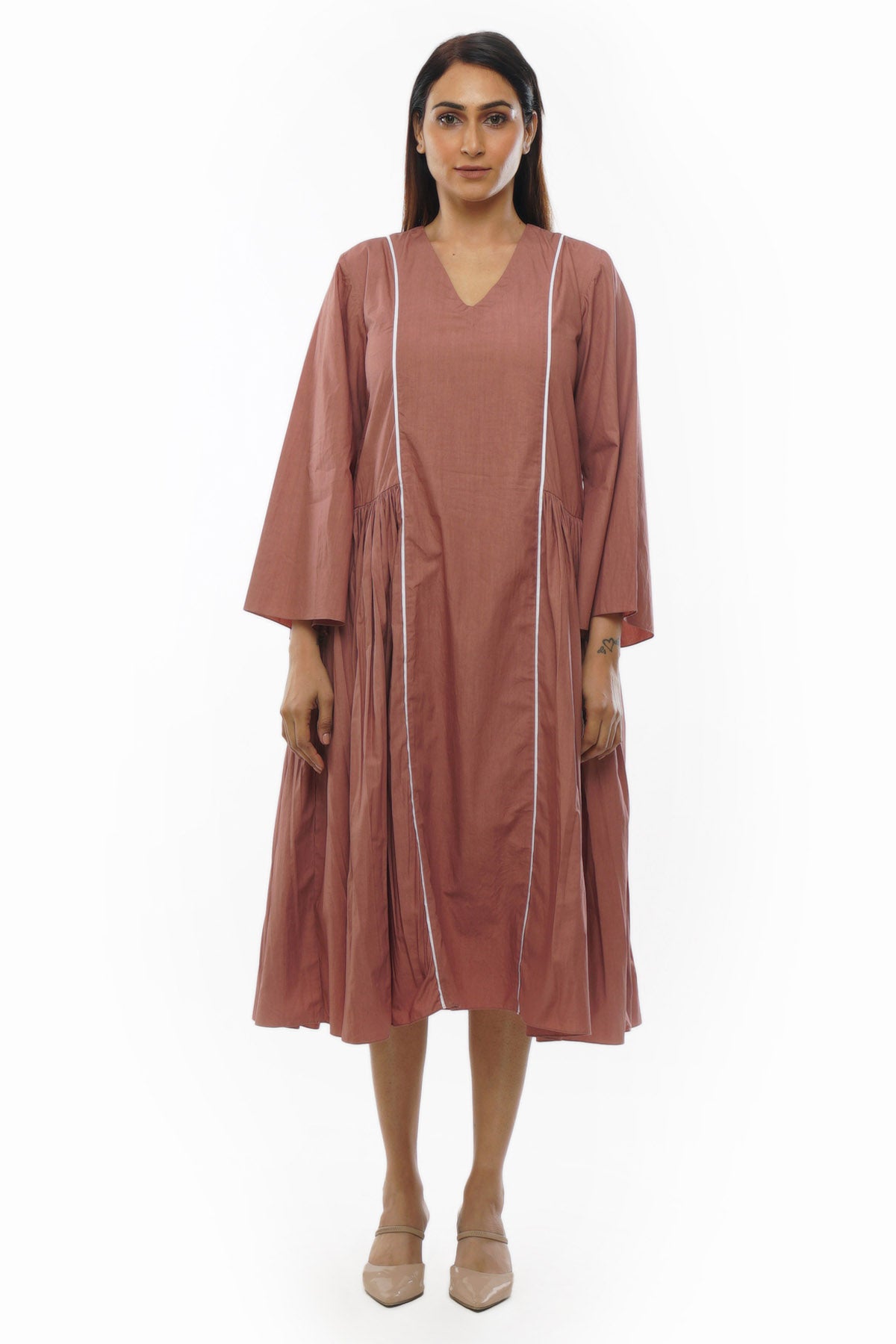 Light Pink V-Neck Midi Dress