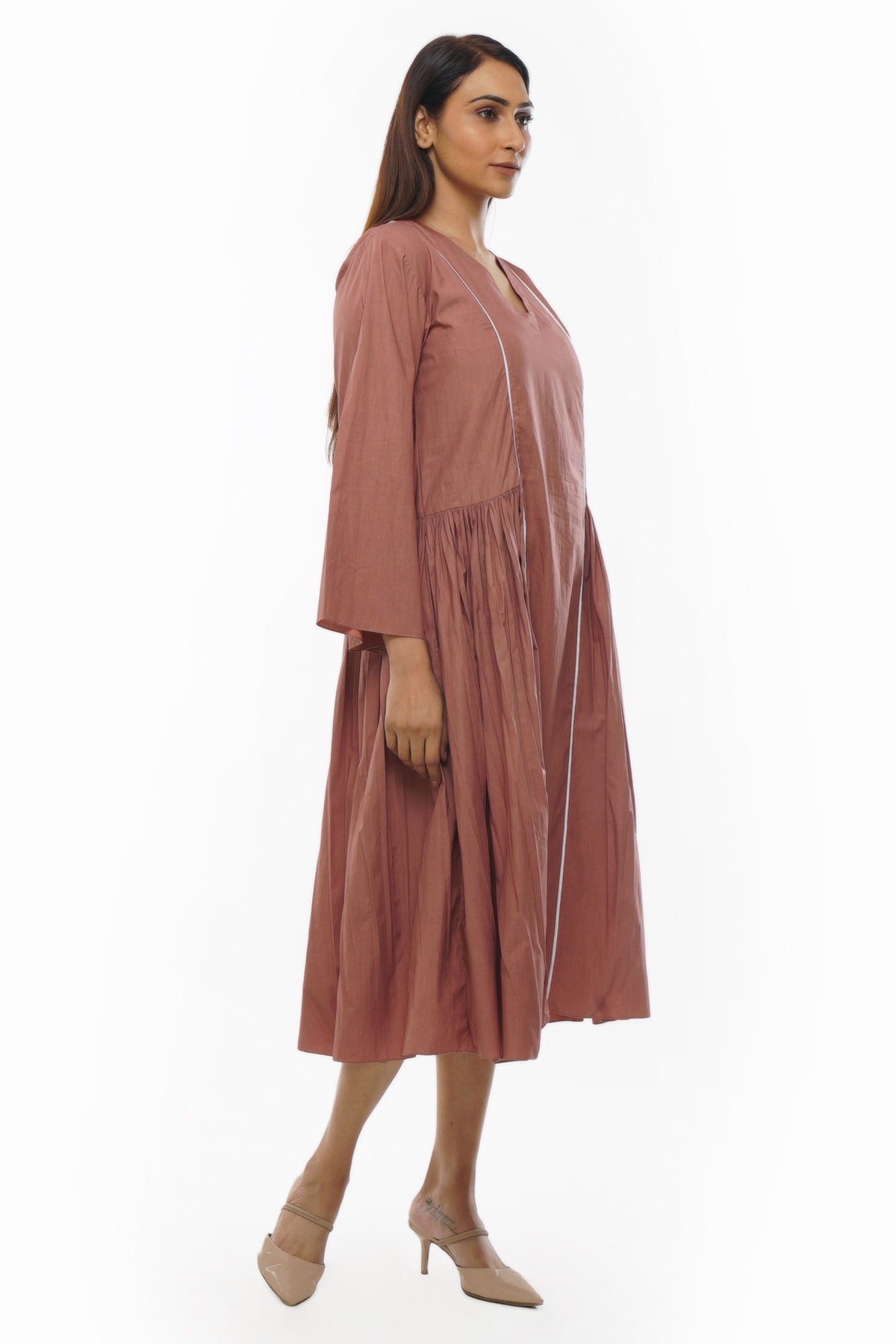 Light Pink V-Neck Midi Dress