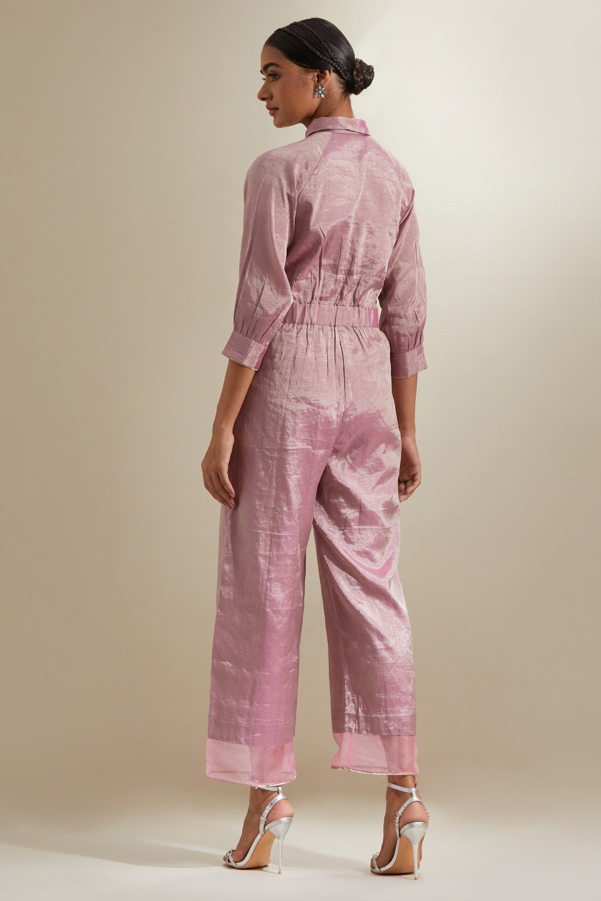 Light Pink Zari Katan Jumpsuit