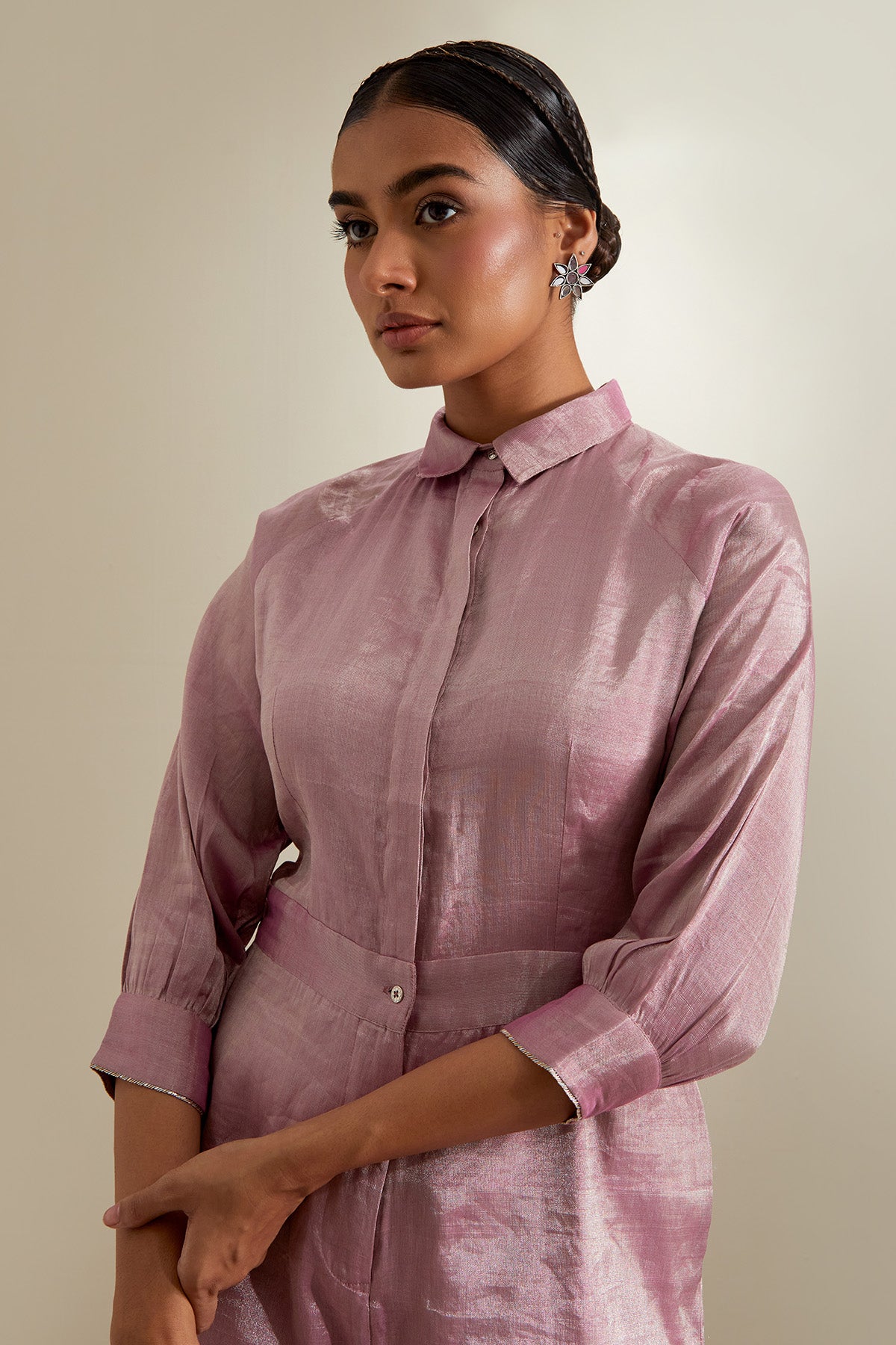 Light Pink Zari Katan Jumpsuit