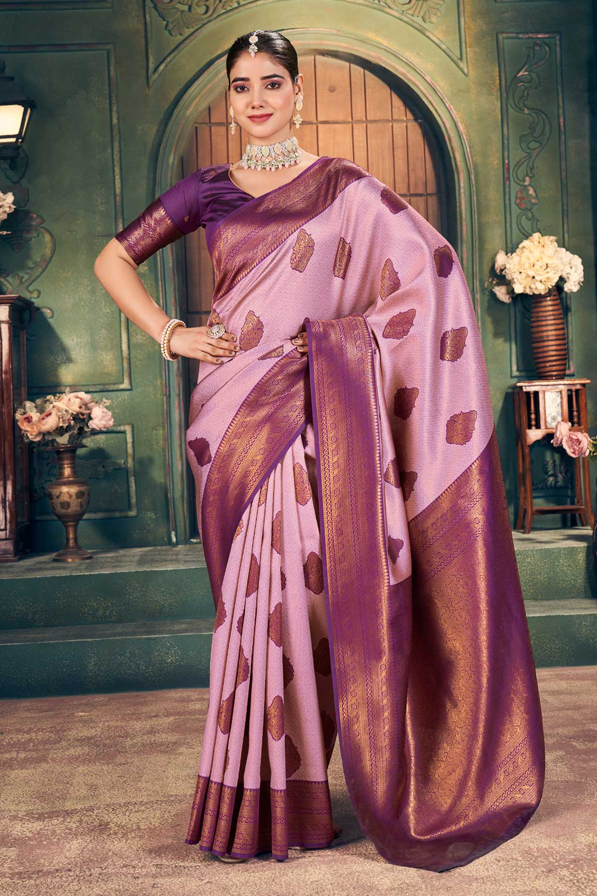 Buy Light Purple Silk Zari Saree for women by Jyoti Fashion online available at scrollnshops