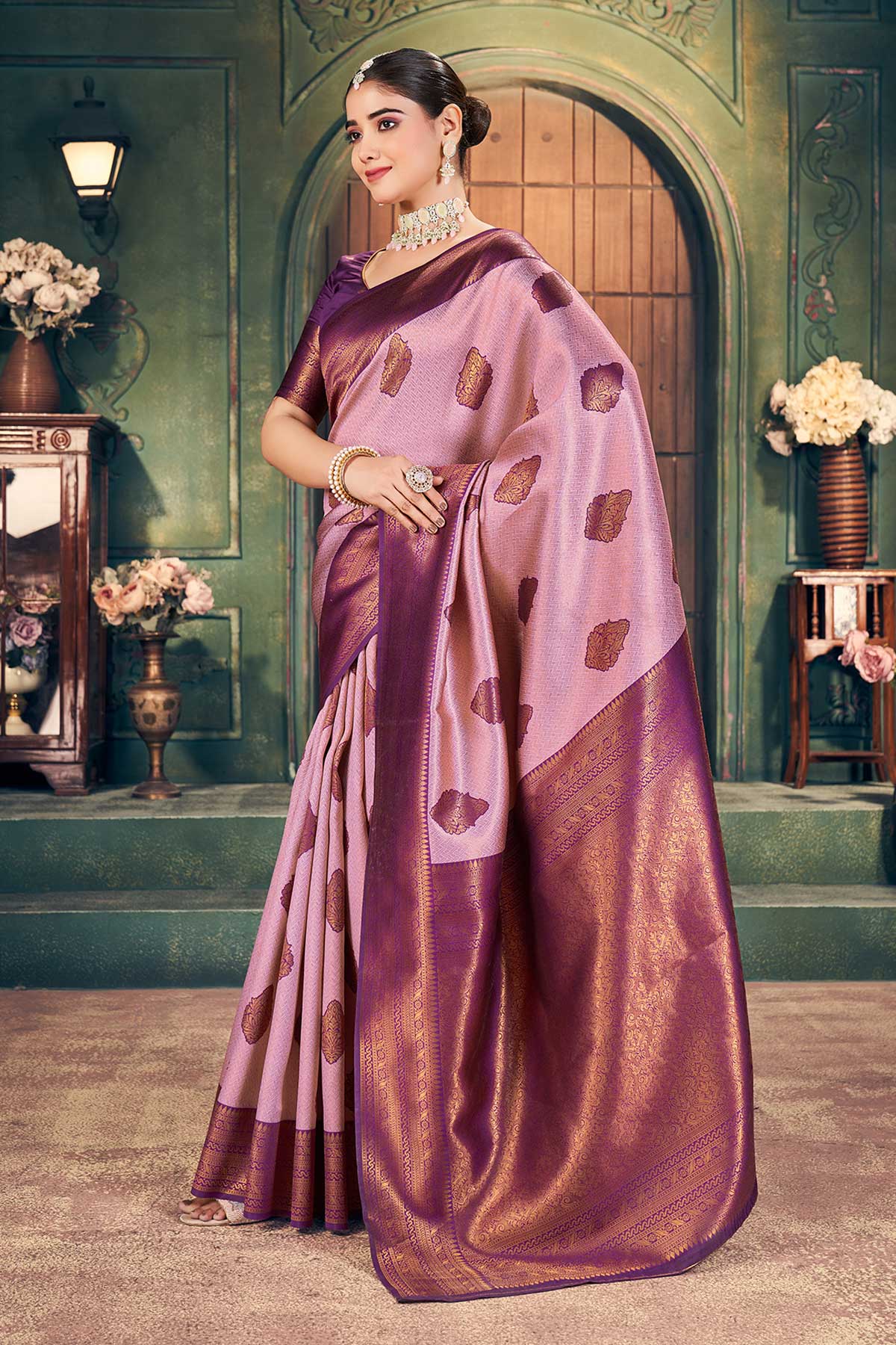 Light Purple Silk Zari Saree