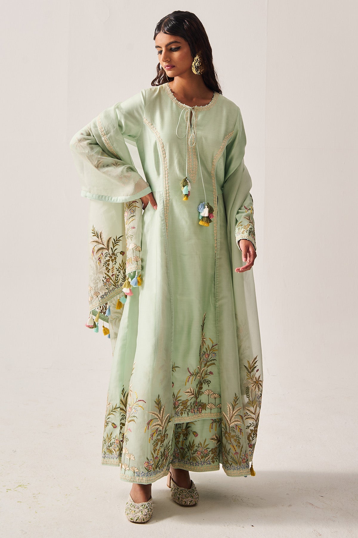 Buy Light Sage Chanderi Kurta Set for Women by WABI SABI available online at ScrollnShops