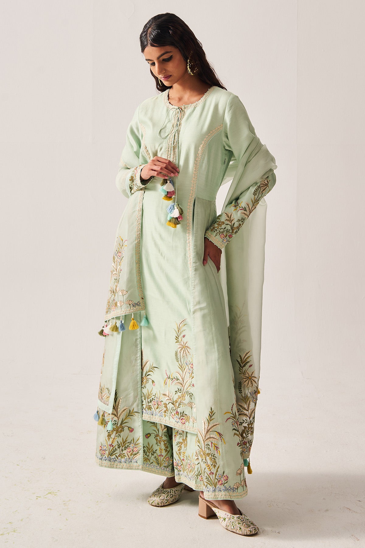 Light Sage Chanderi Kurta Set