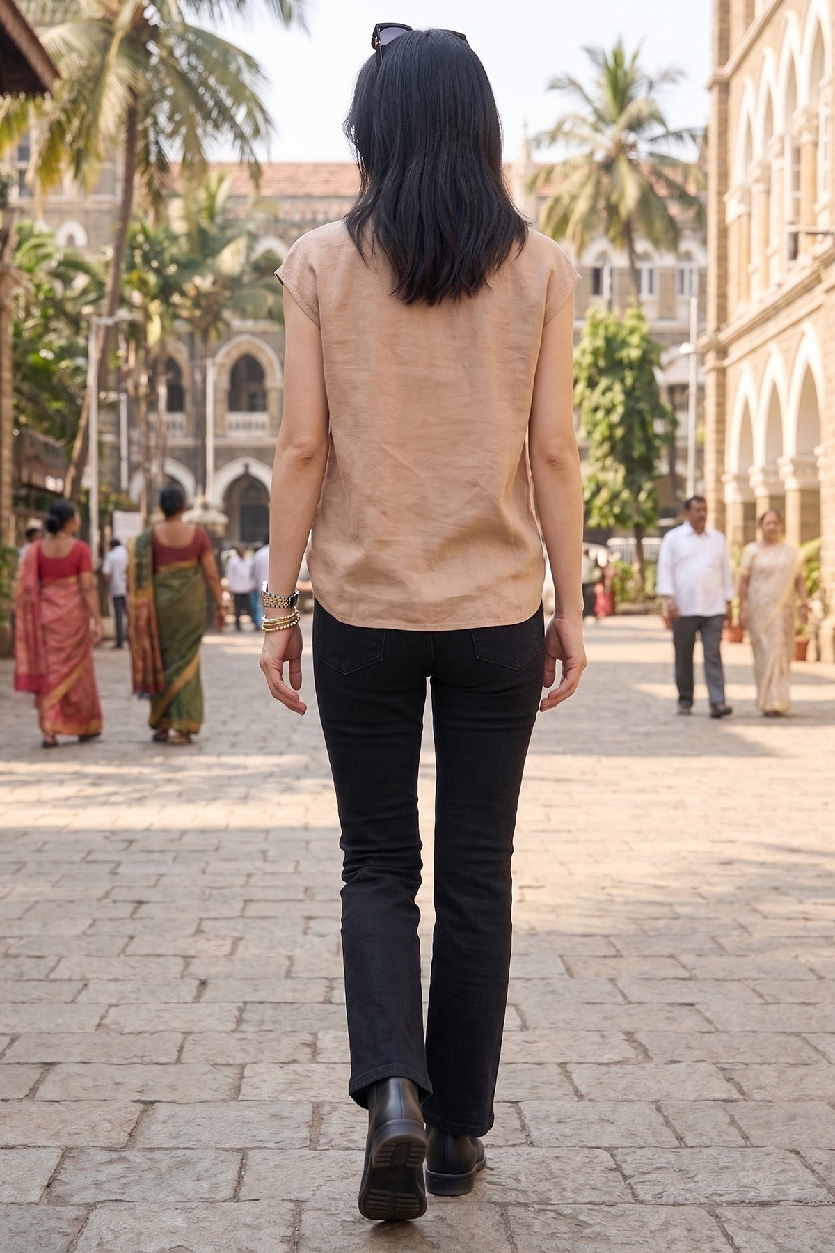 Light Taupe Cotton Button Top