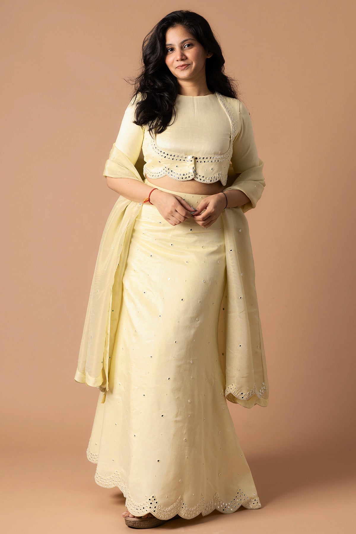 Buy Light Yellow Zari lehenga Set for women by Rivaaj Couture online available at scrollnshops