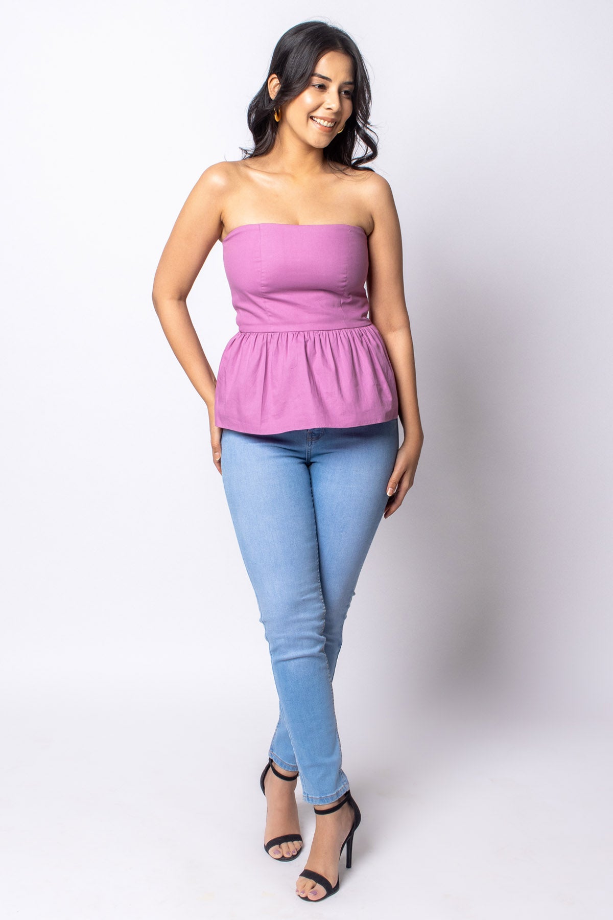 Buy Label J Lilac Cotton Peplum Tube Top at ScrollnShops