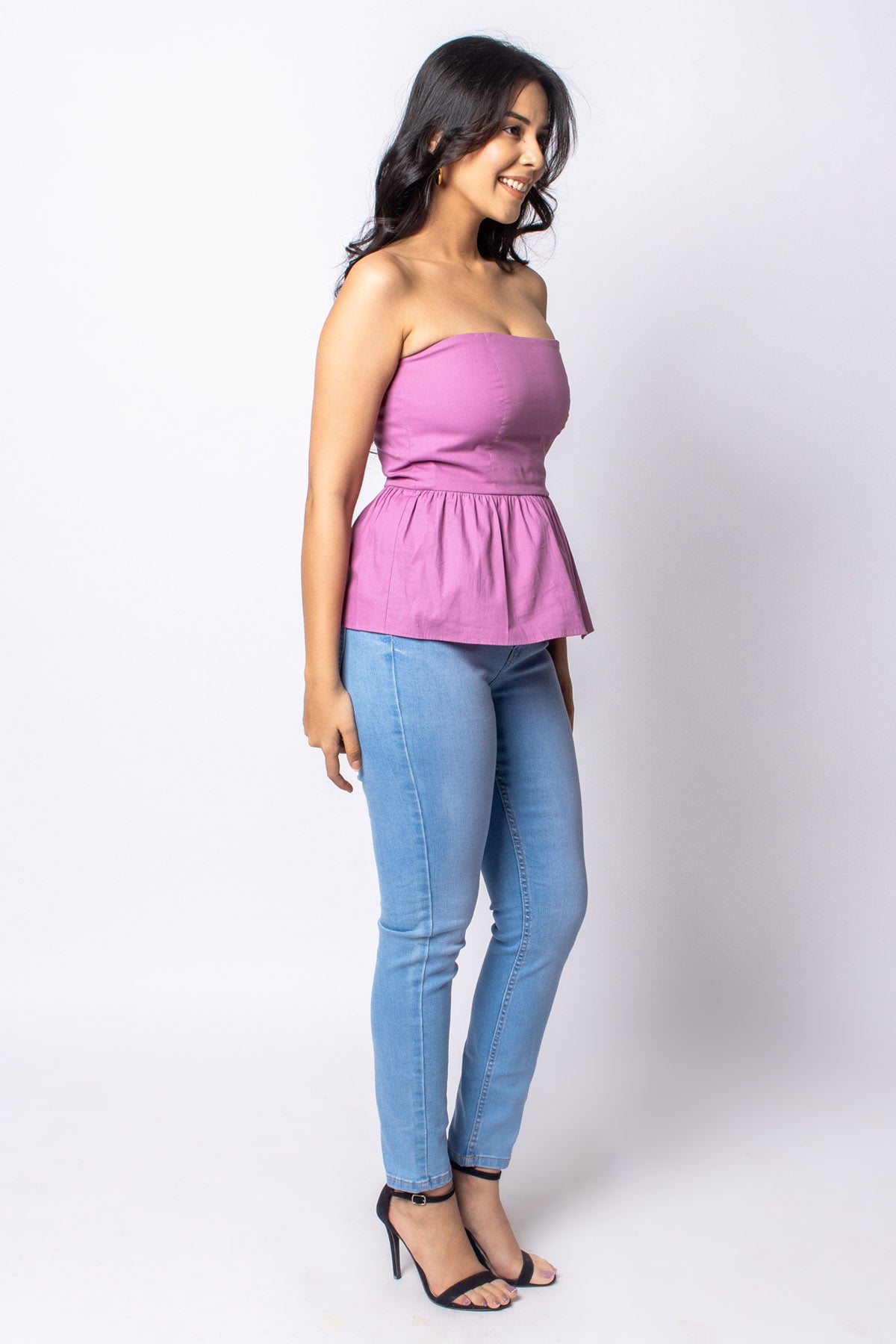 Lilac Cotton Peplum Tube Top