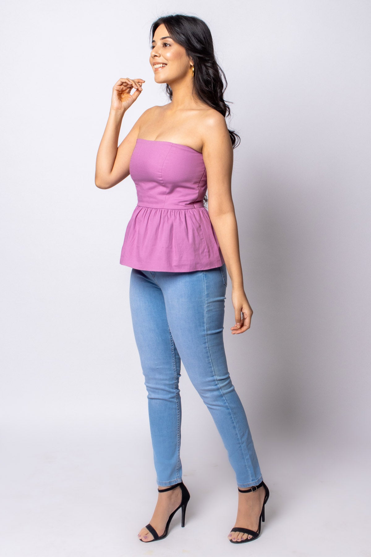 Lilac Cotton Peplum Tube Top