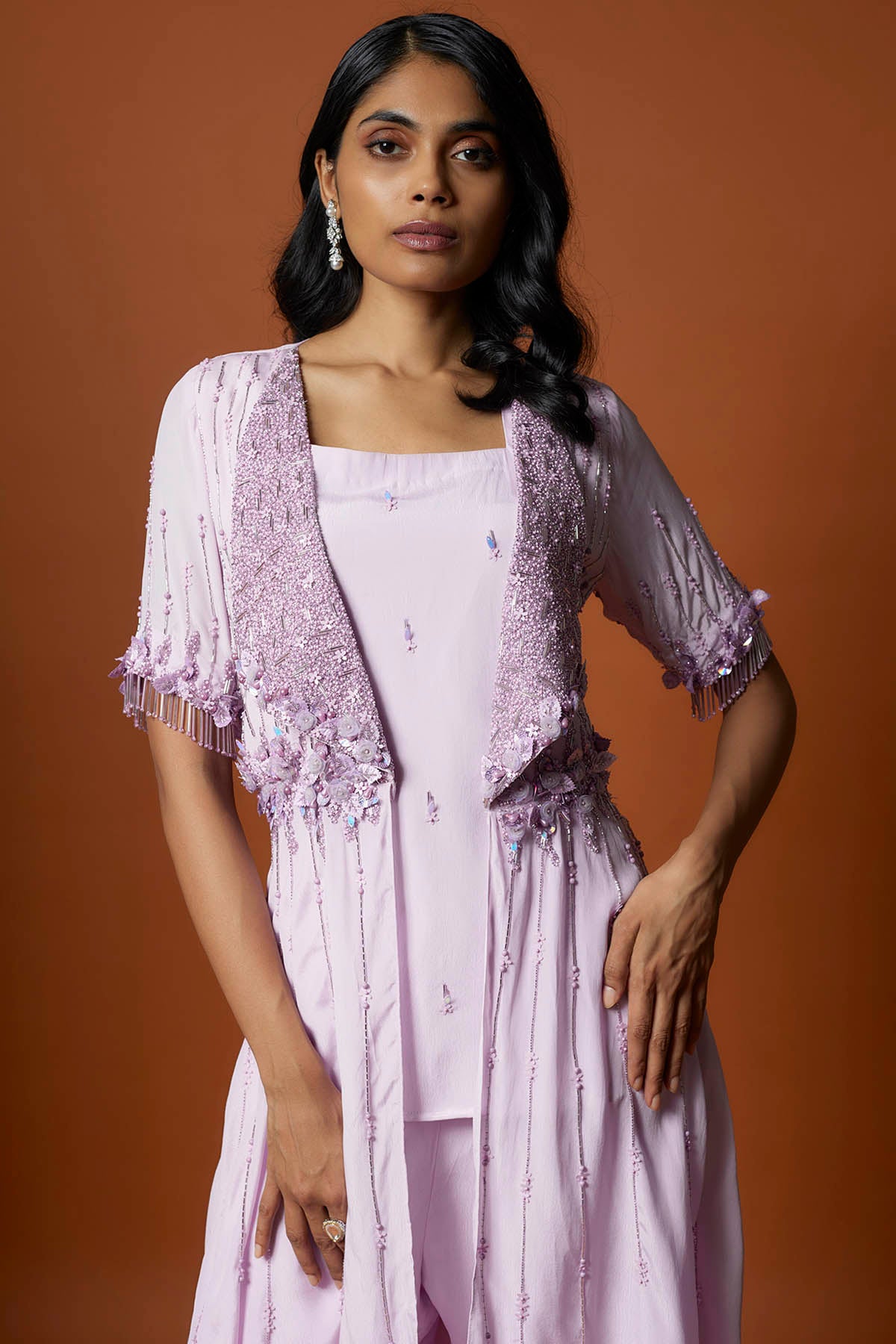Lilac Embroidered Jacket Set