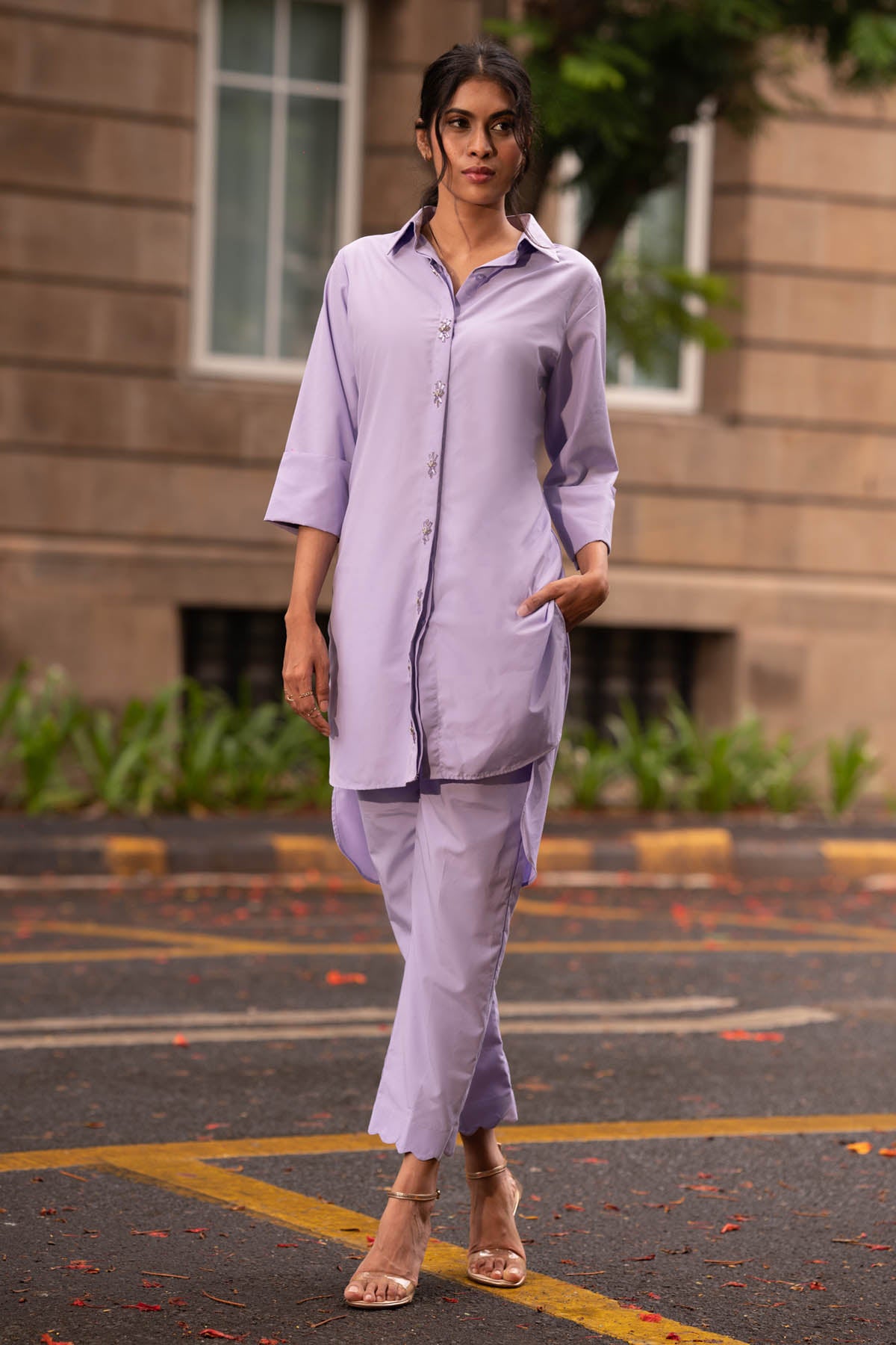 Lilac Embroidered Motif Shirt & Pants