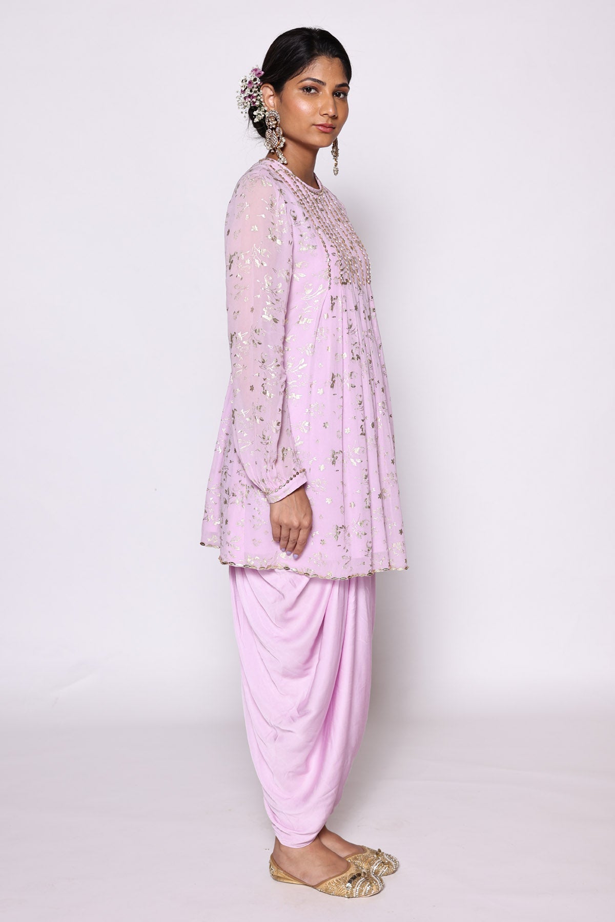 Lilac Foil Print Kurta & Dhoti