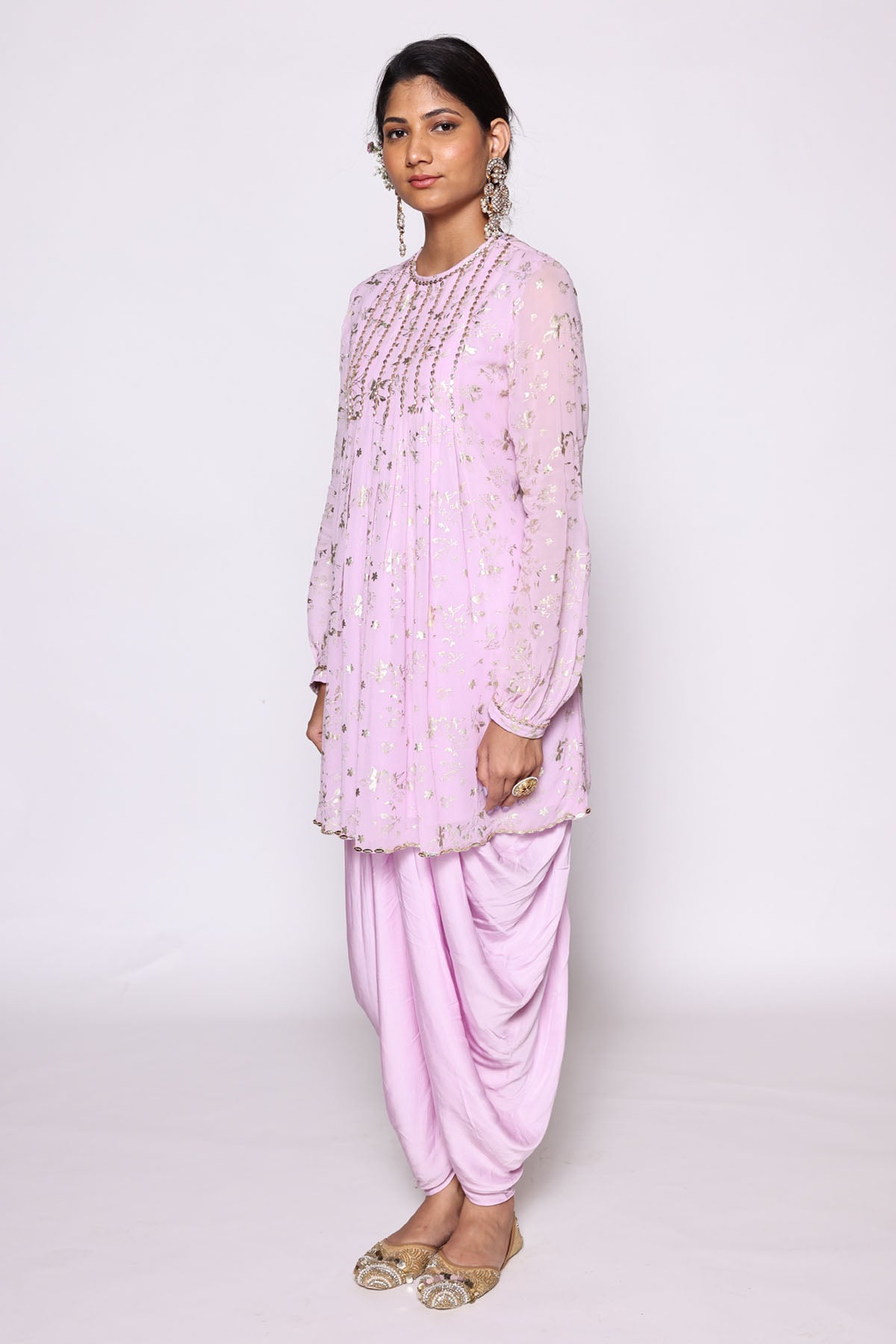 Lilac Foil Print Kurta & Dhoti