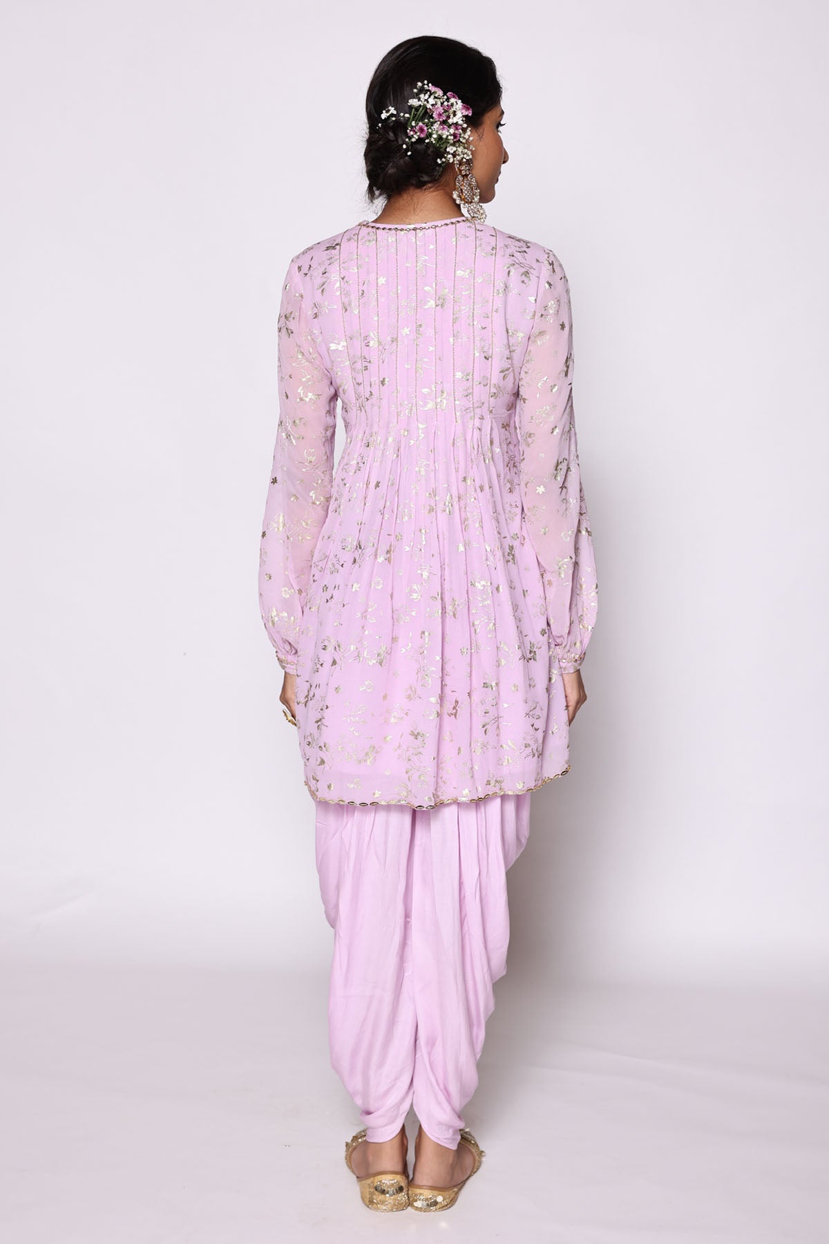 Lilac Foil Print Kurta & Dhoti