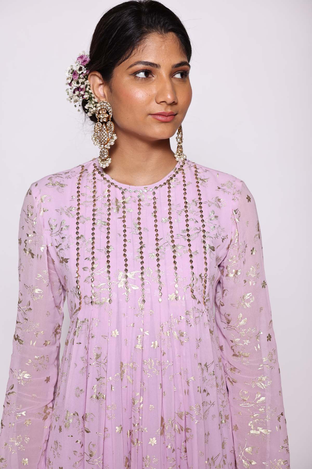 Lilac Foil Print Kurta & Dhoti