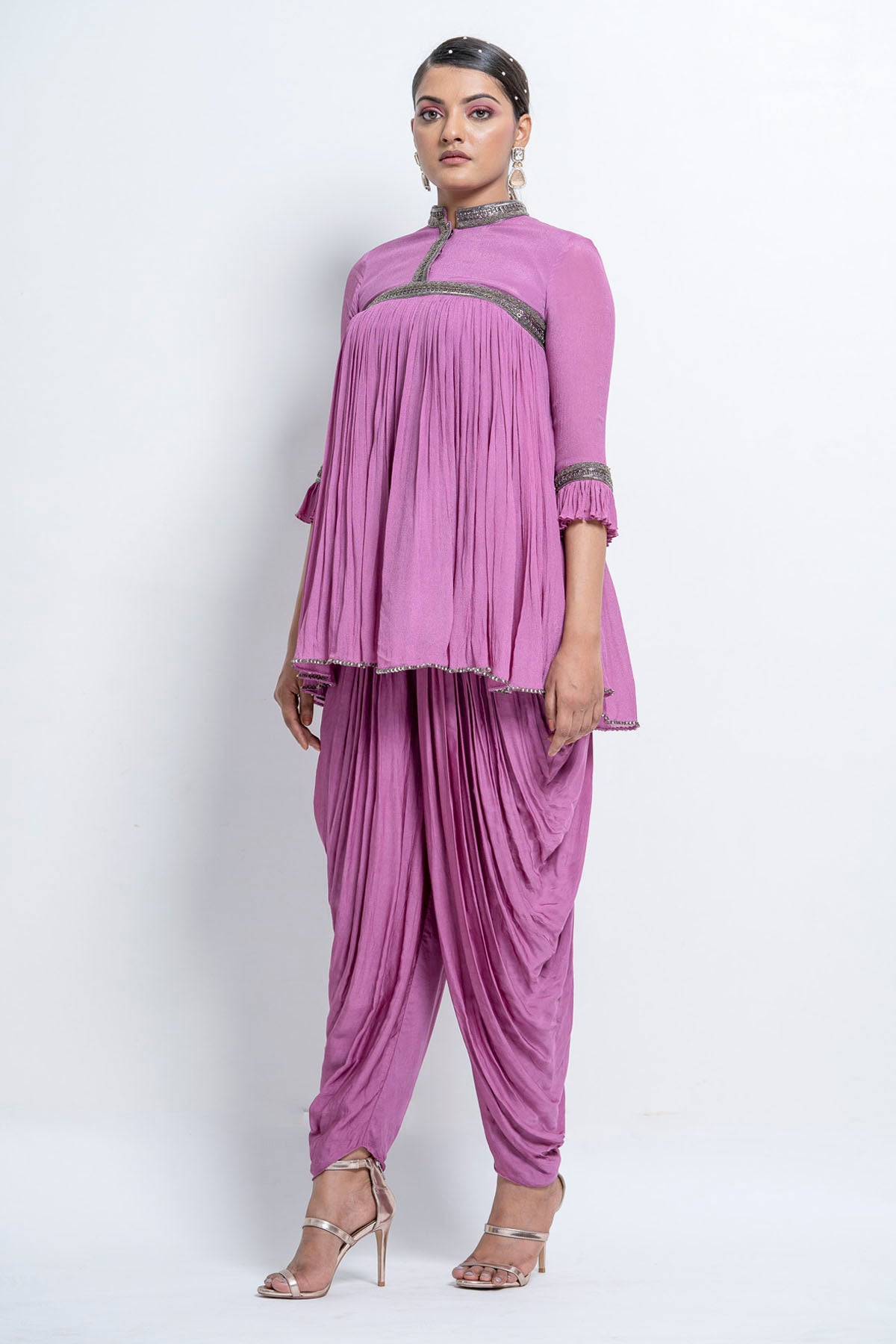 Lilac Gathered Top & Dhoti Set