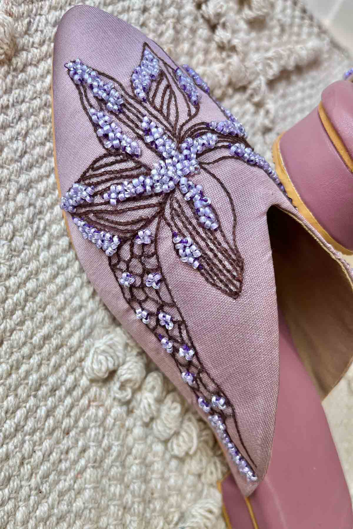 Lilac Hand Embroidered Mules