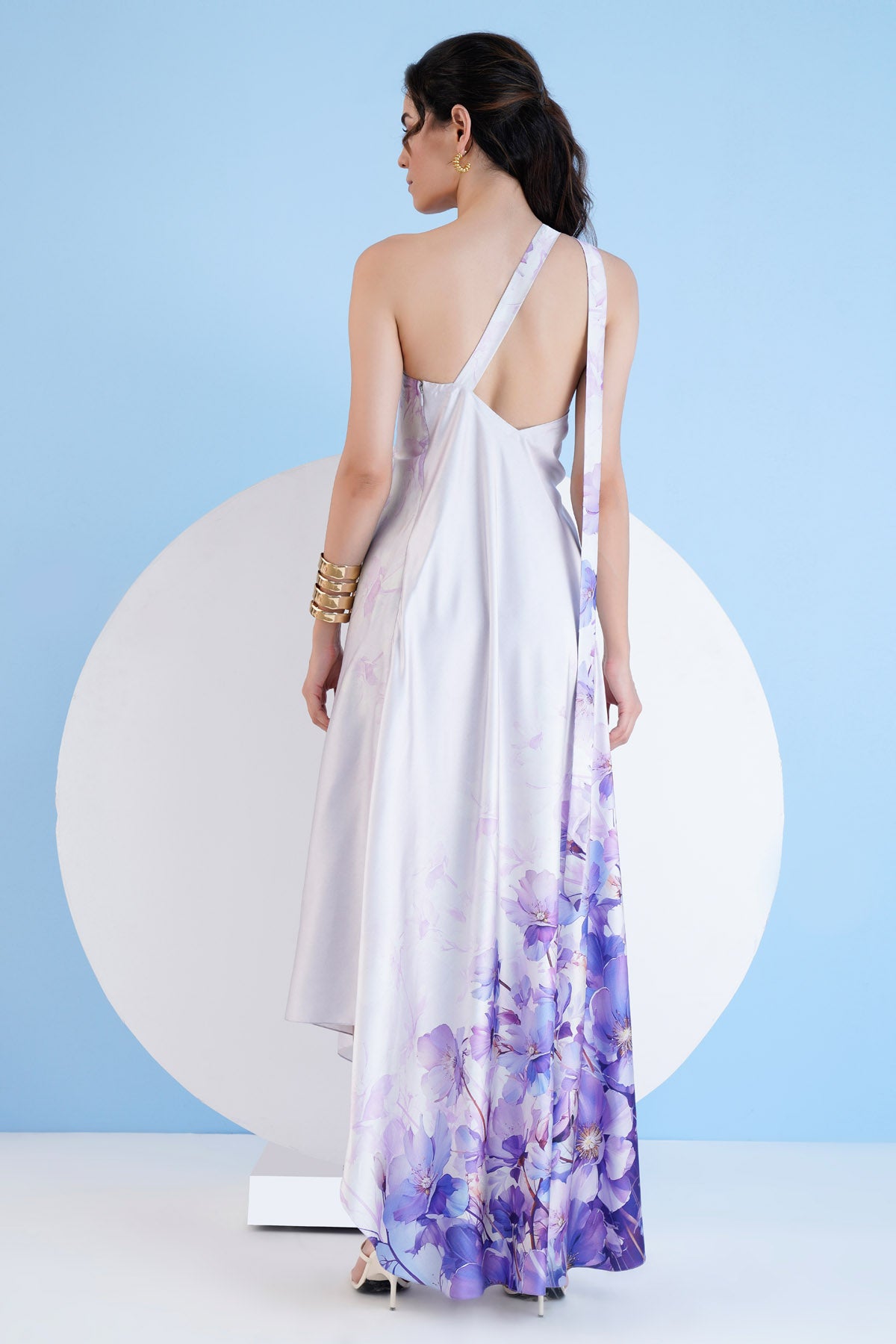Lilac One Shoulder Print Kaftan