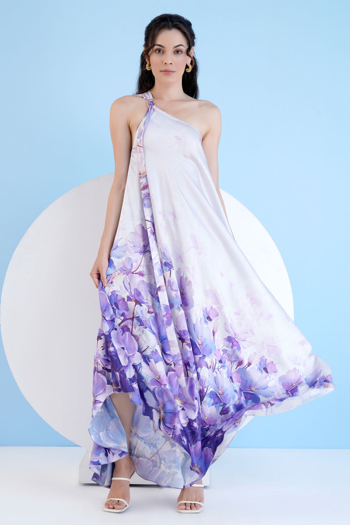 Lilac One Shoulder Print Kaftan
