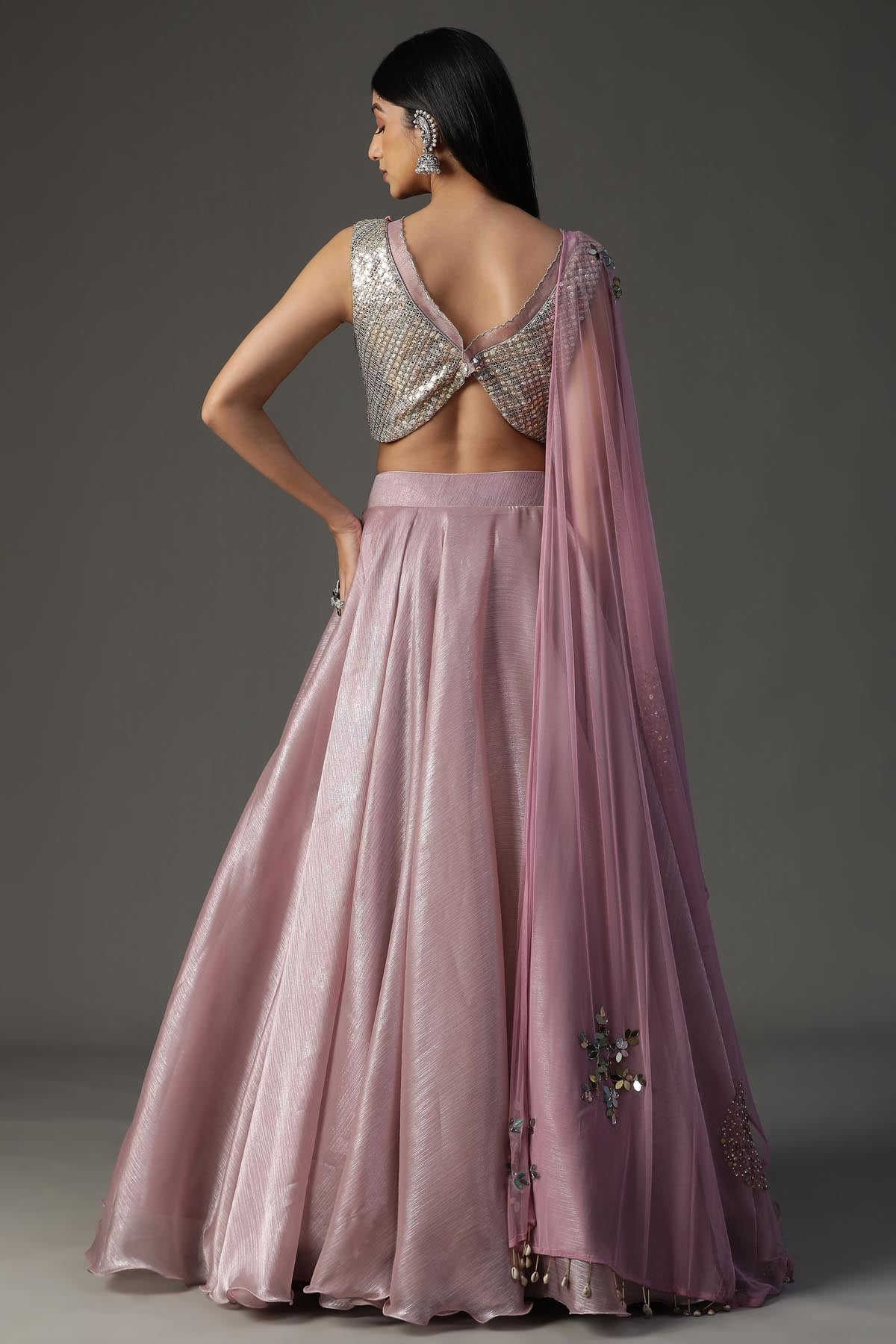 Lilac Organza Embroidered Lehenga Set