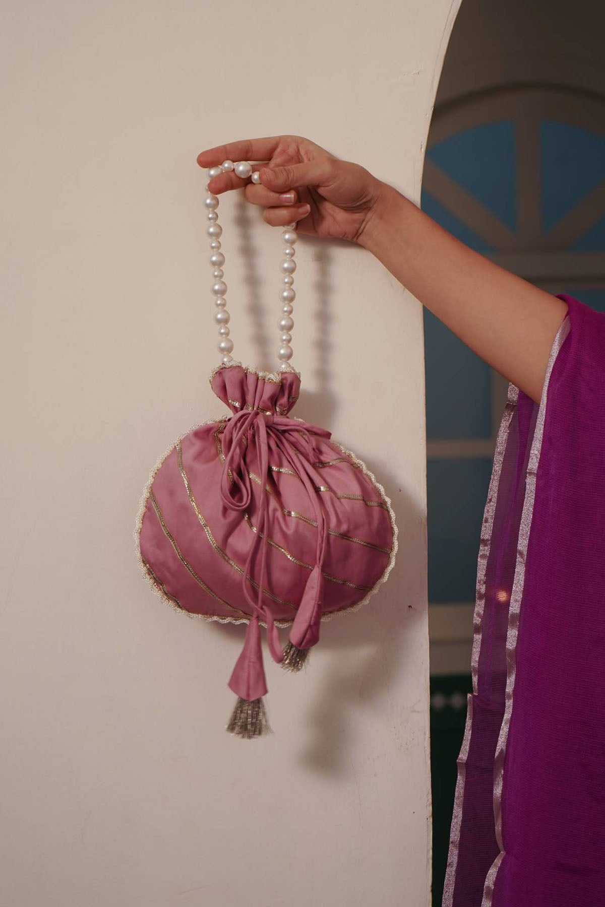 Lilac Pearl Potli Bag