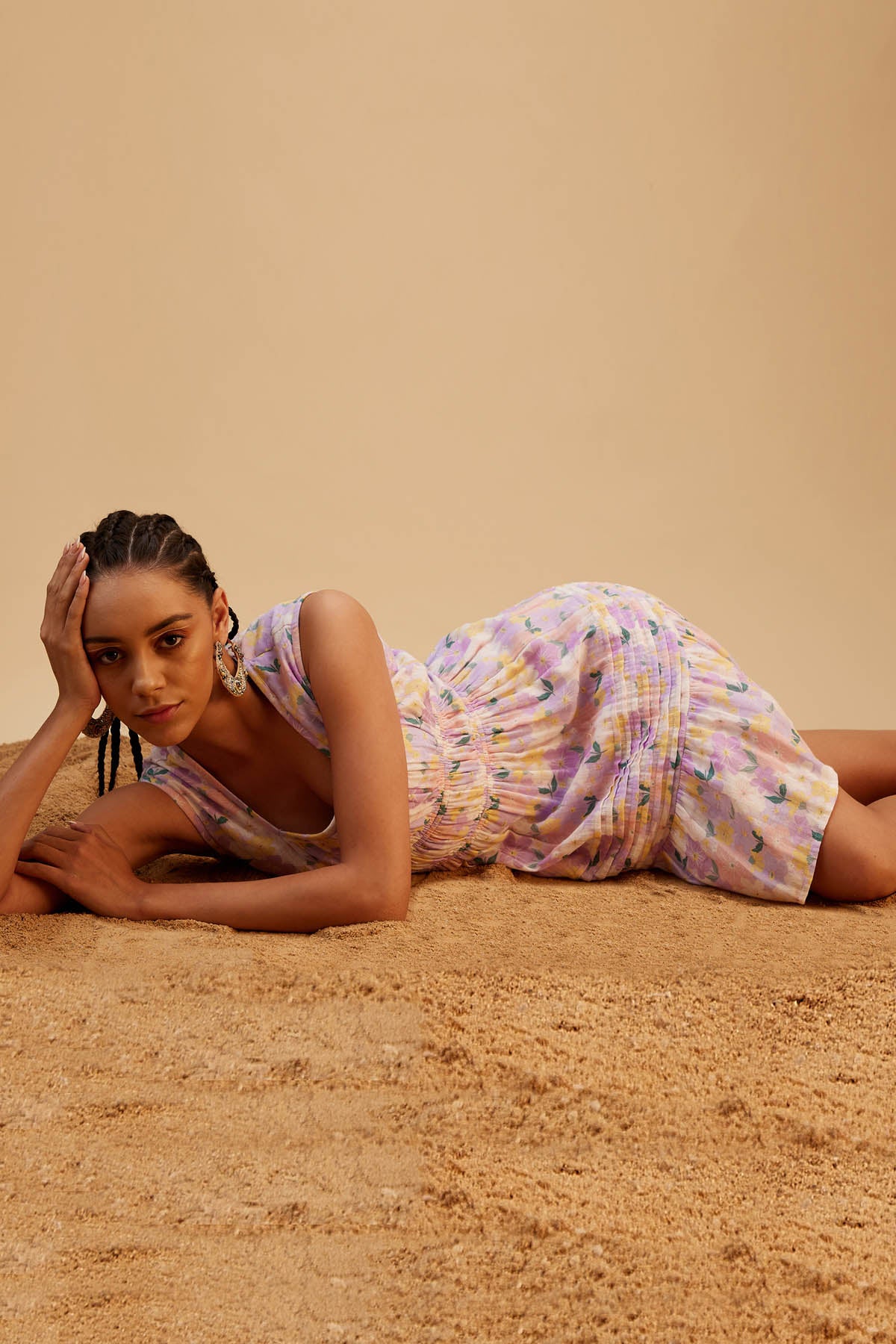 Lilac Printed Mini Muslin Dress