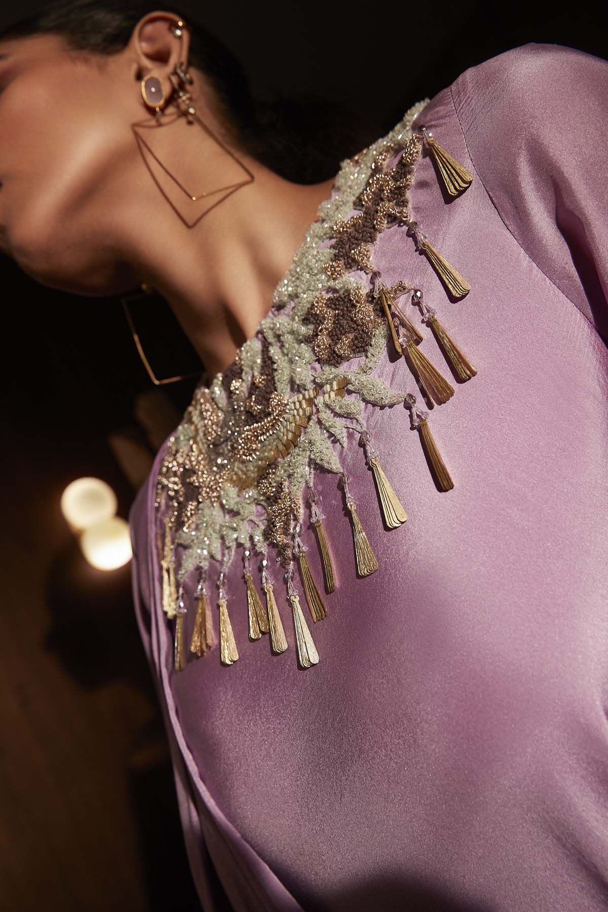 Lilac & Brown Silk Kurta Set